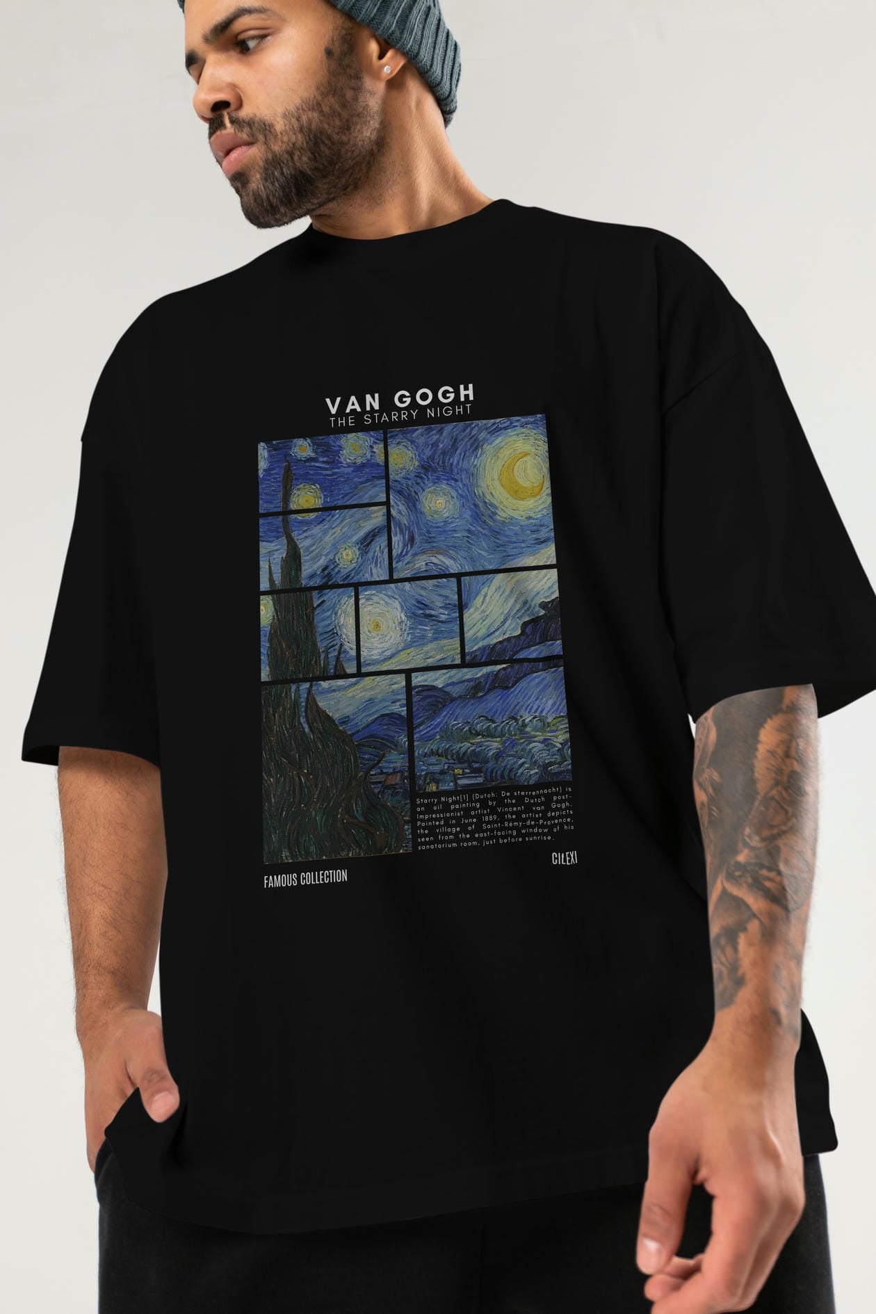 Van Gogh The Starry Night ön Baskılı Oversize t-shirt Erkek Kadın Bisiklet Yaka Pamuk tişort