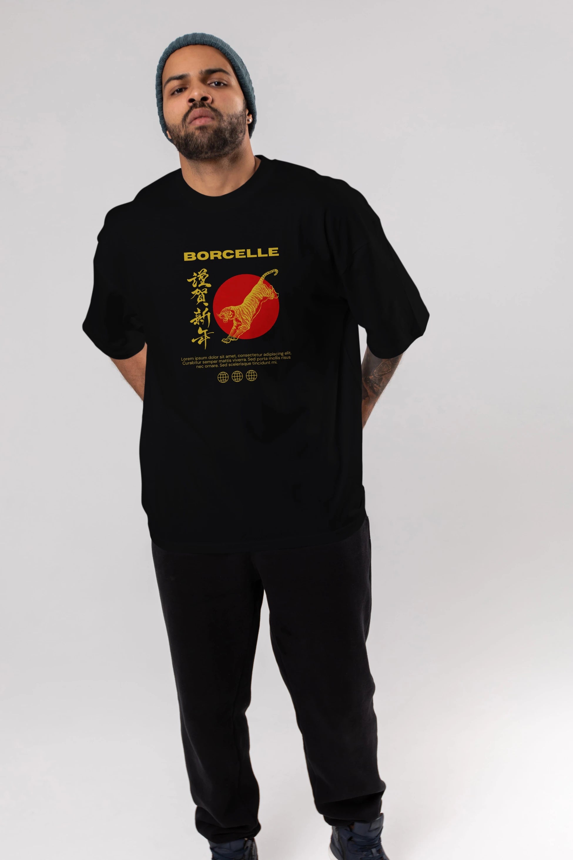 Borcelle Tiger Streetwear Ön Baskılı Oversize t-shirt Erkek Kadın Unisex
