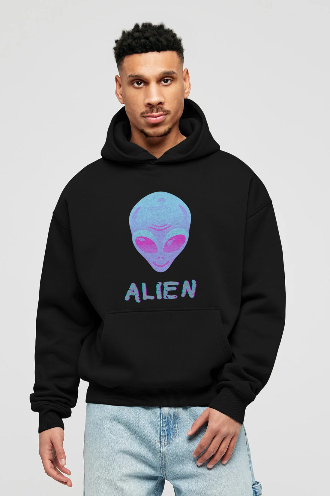 Alien Ön Baskılı Oversize Hoodie Kapüşonlu Sweatshirt Erkek Kadın Unisex