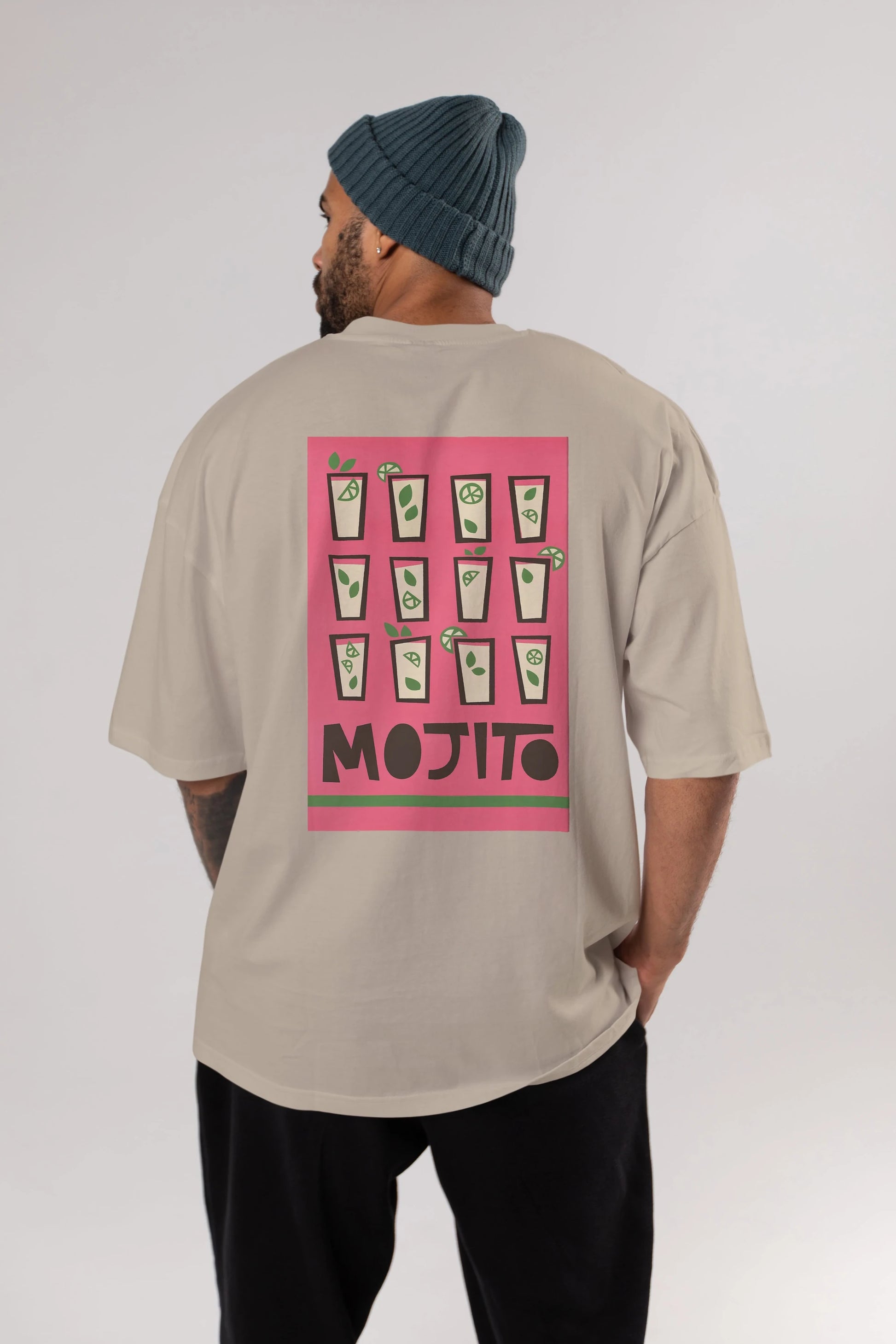 Mojito Arka Baskılı Oversize t-shirt Erkek Kadın Unisex %100 Pamuk Bisiklet Yaka tişort