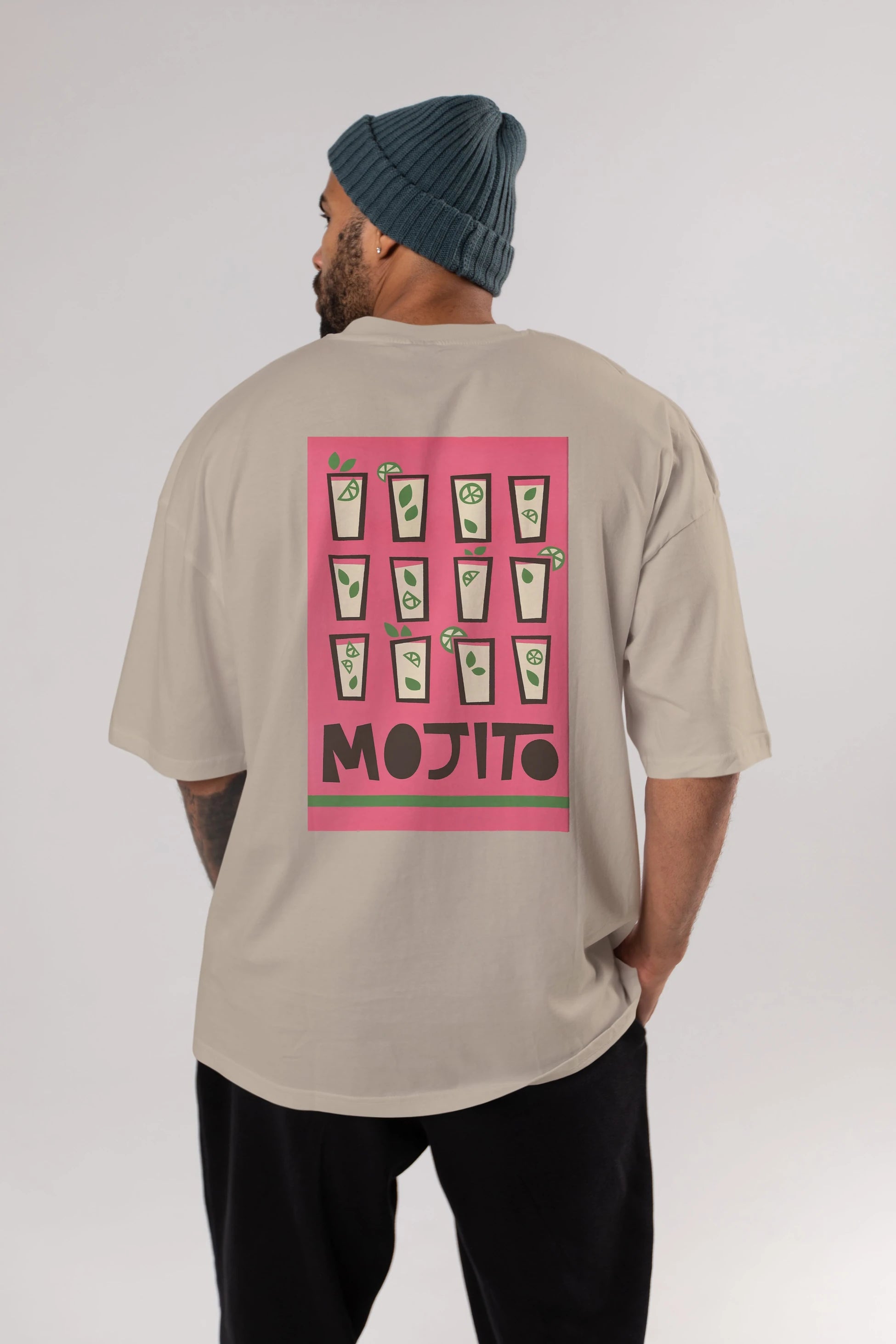Mojito Arka Baskılı Oversize t-shirt Erkek Kadın Unisex %100 Pamuk Bisiklet Yaka tişort