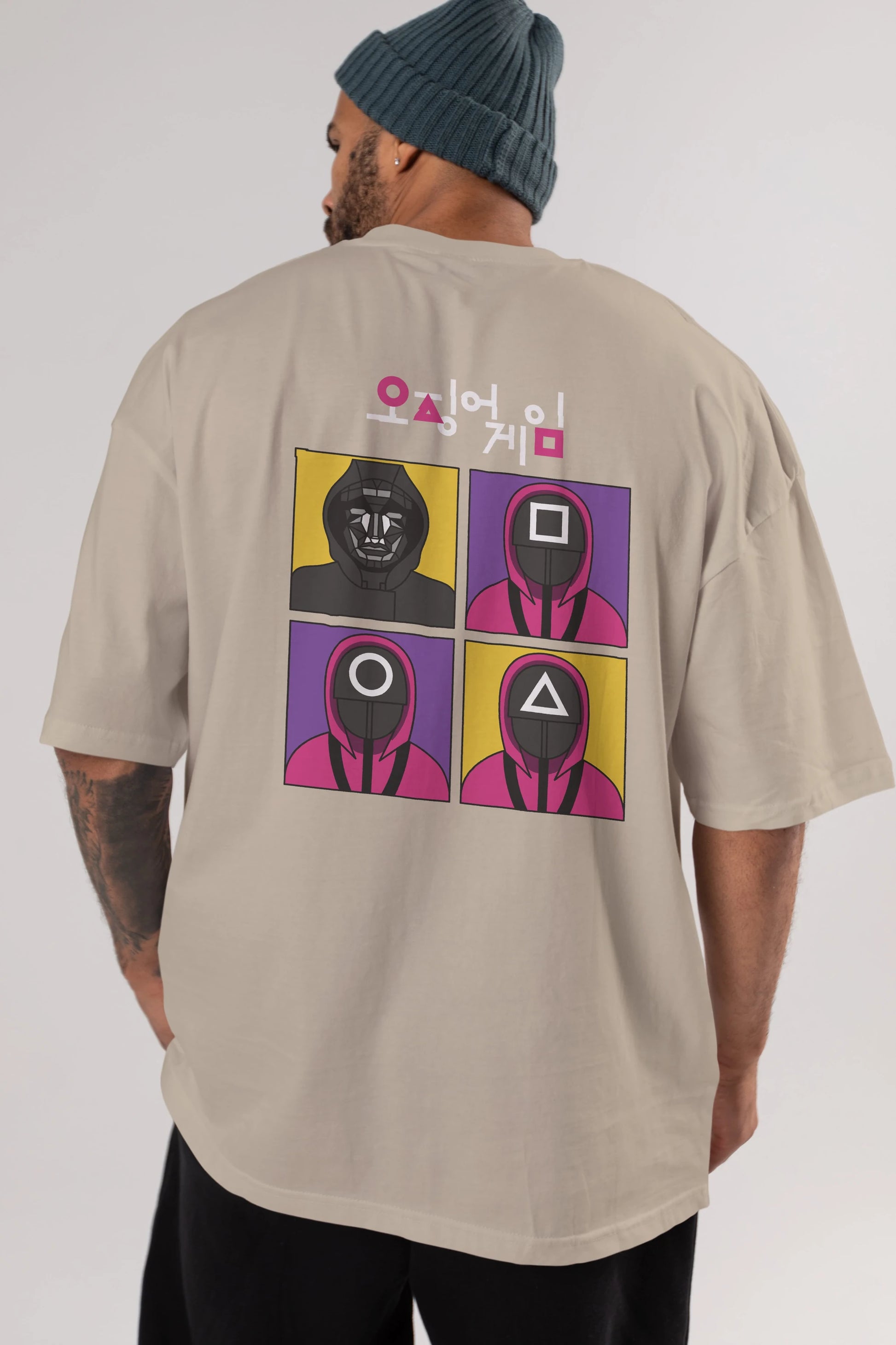 Squid Game (1) Arka Baskılı Oversize t-shirt Erkek Kadın Unisex %100 Pamuk Bisiklet Yaka tişort