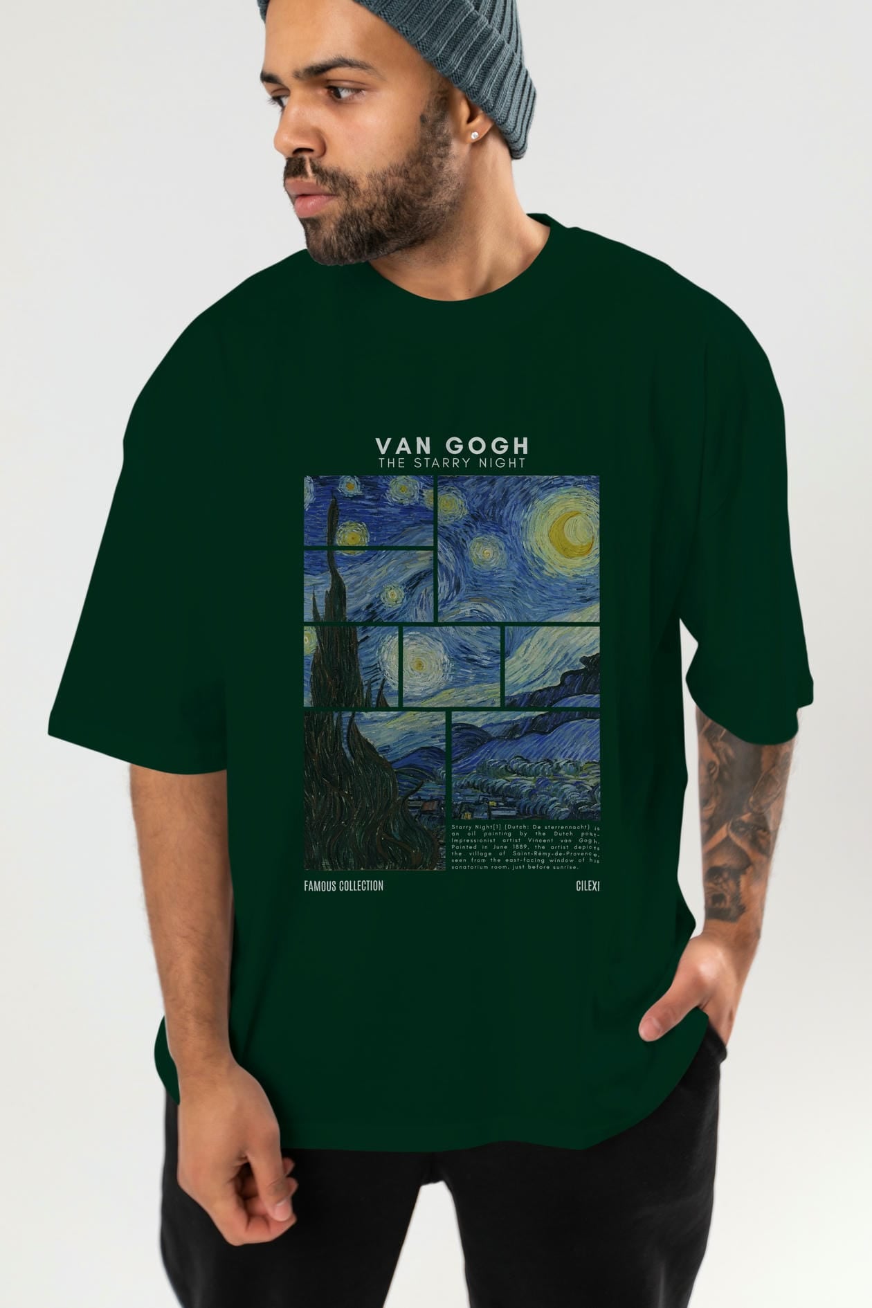 Van Gogh The Starry Night ön Baskılı Oversize t-shirt Erkek Kadın Bisiklet Yaka Pamuk tişort
