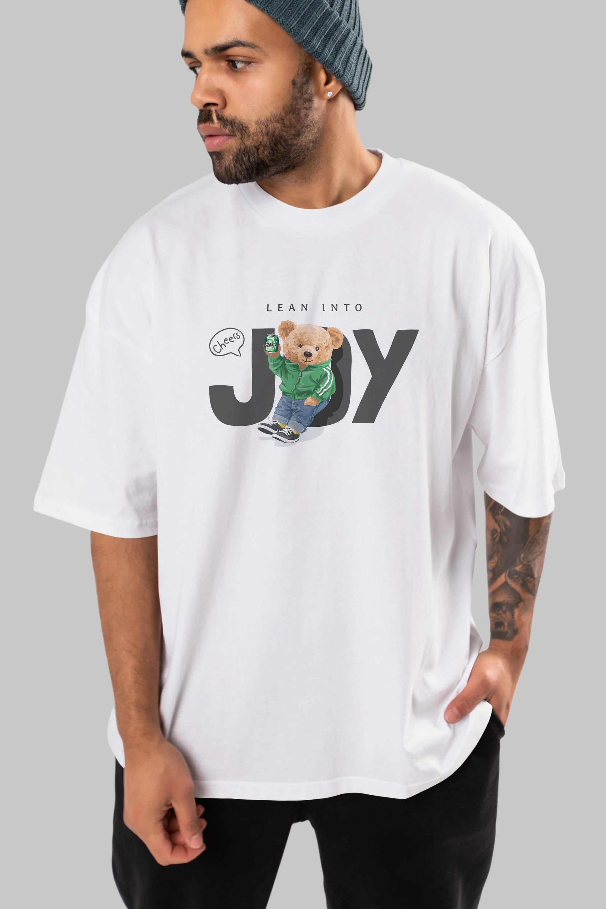 Teddy Bear Joy Ön Baskılı Oversize t-shirt Erkek Kadın Unisex %100 Pamuk