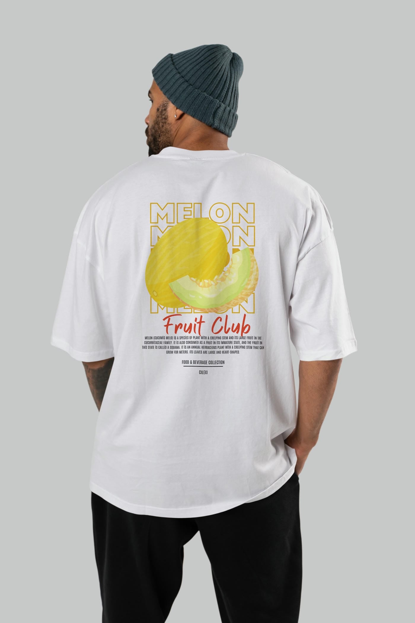 Melon Arka Baskılı Oversize t-shirt Erkek Kadın Pamuk Bisiklet Yaka tişort