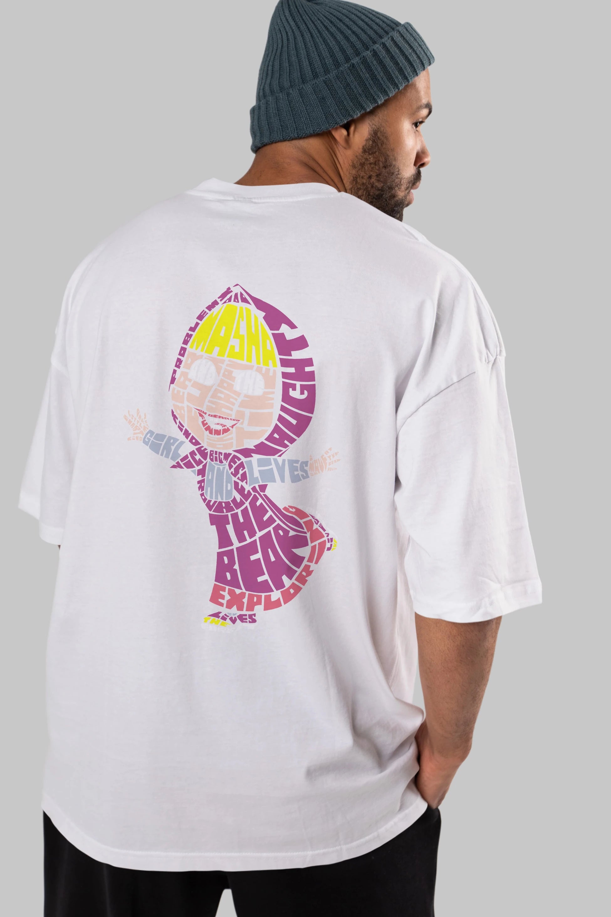 Masha And The Bear Arka Baskılı Oversize t-shirt %100 pamuk Erkek Kadın Unisex