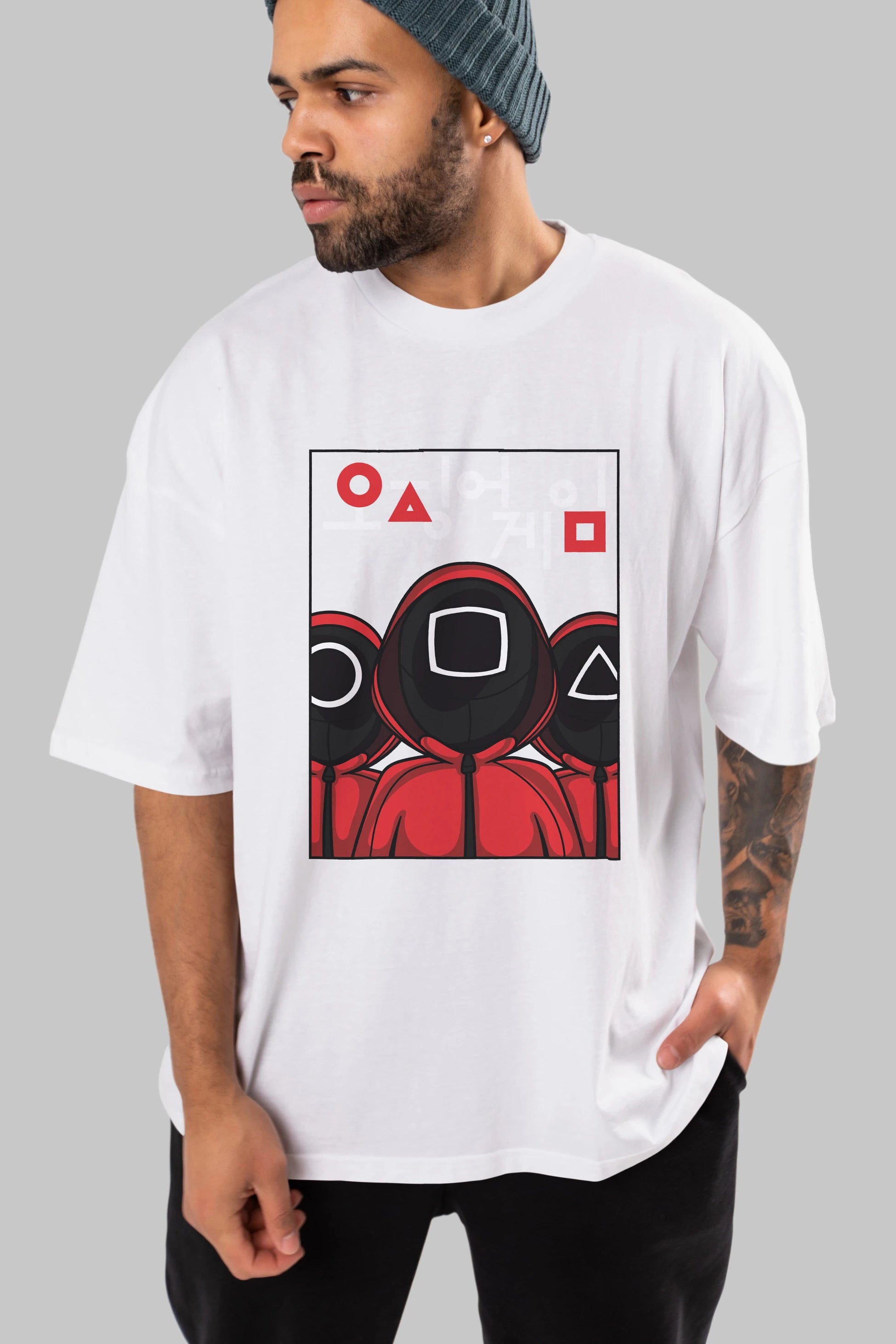 Squid Game (7) Ön Baskılı Oversize t-shirt Erkek Kadın Unisex %100 Pamuk Bisiklet Yaka tişort