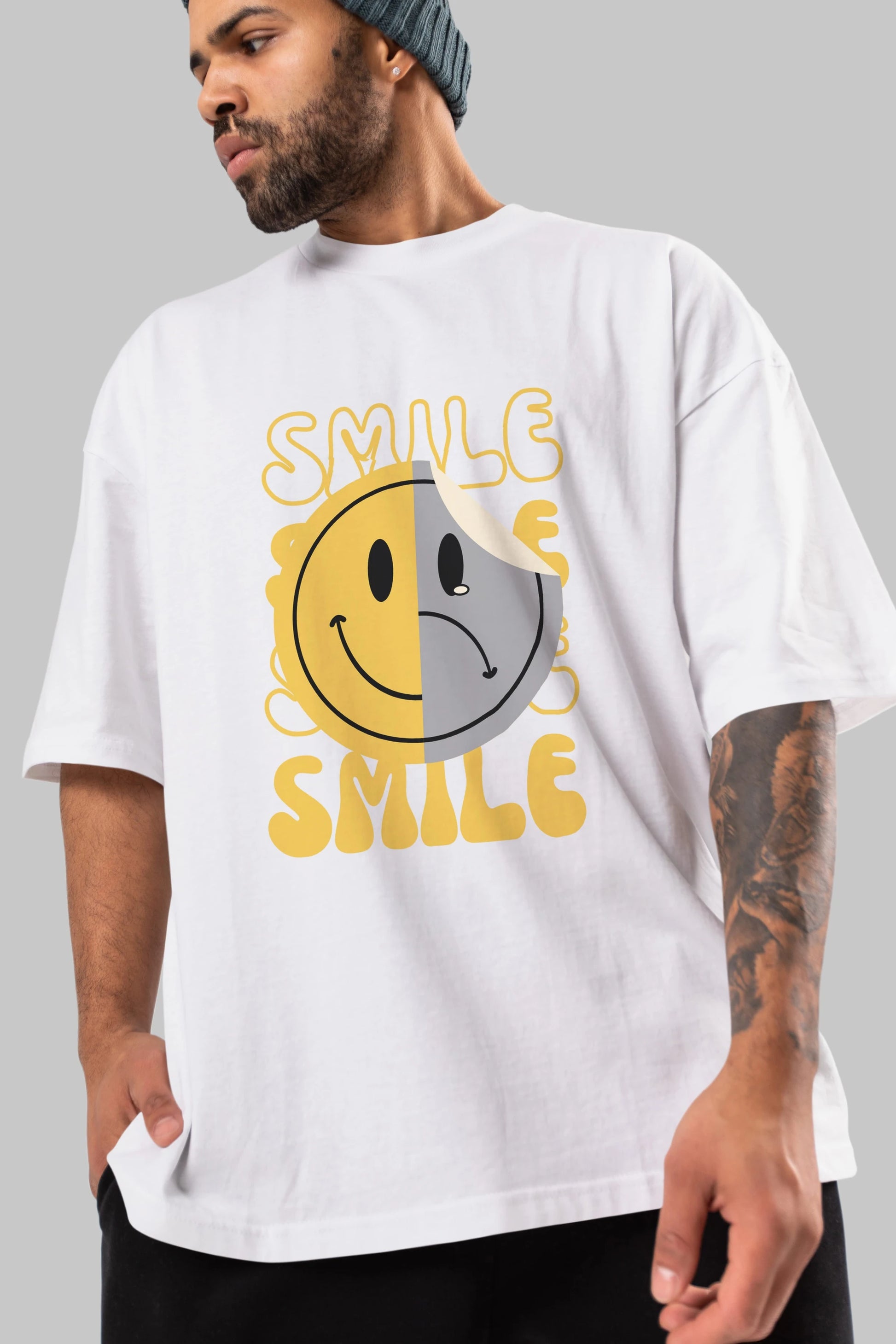 Smile Yazılı Ön Baskılı Oversize t-shirt Erkek Kadın Unisex