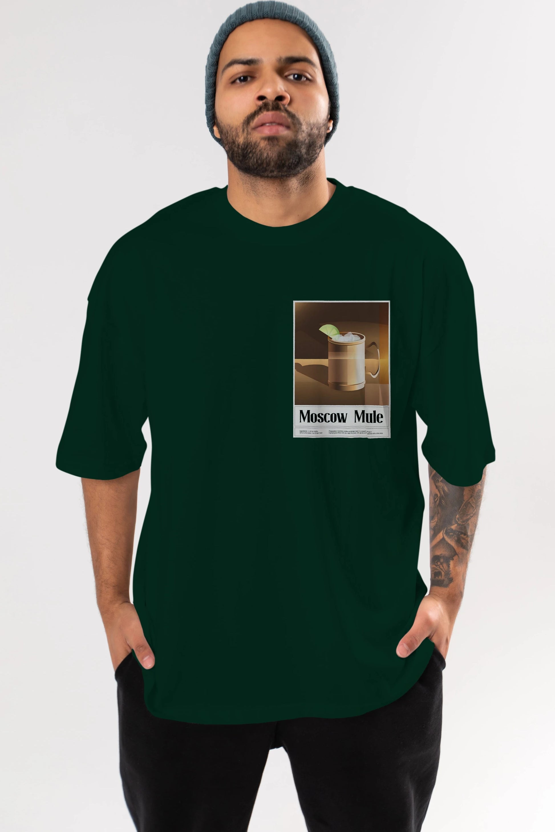Moscow Mule 3 Ön Sol Baskılı Oversize t-shirt Erkek Kadın Unisex %100 Pamuk Bisiklet Yaka tişort