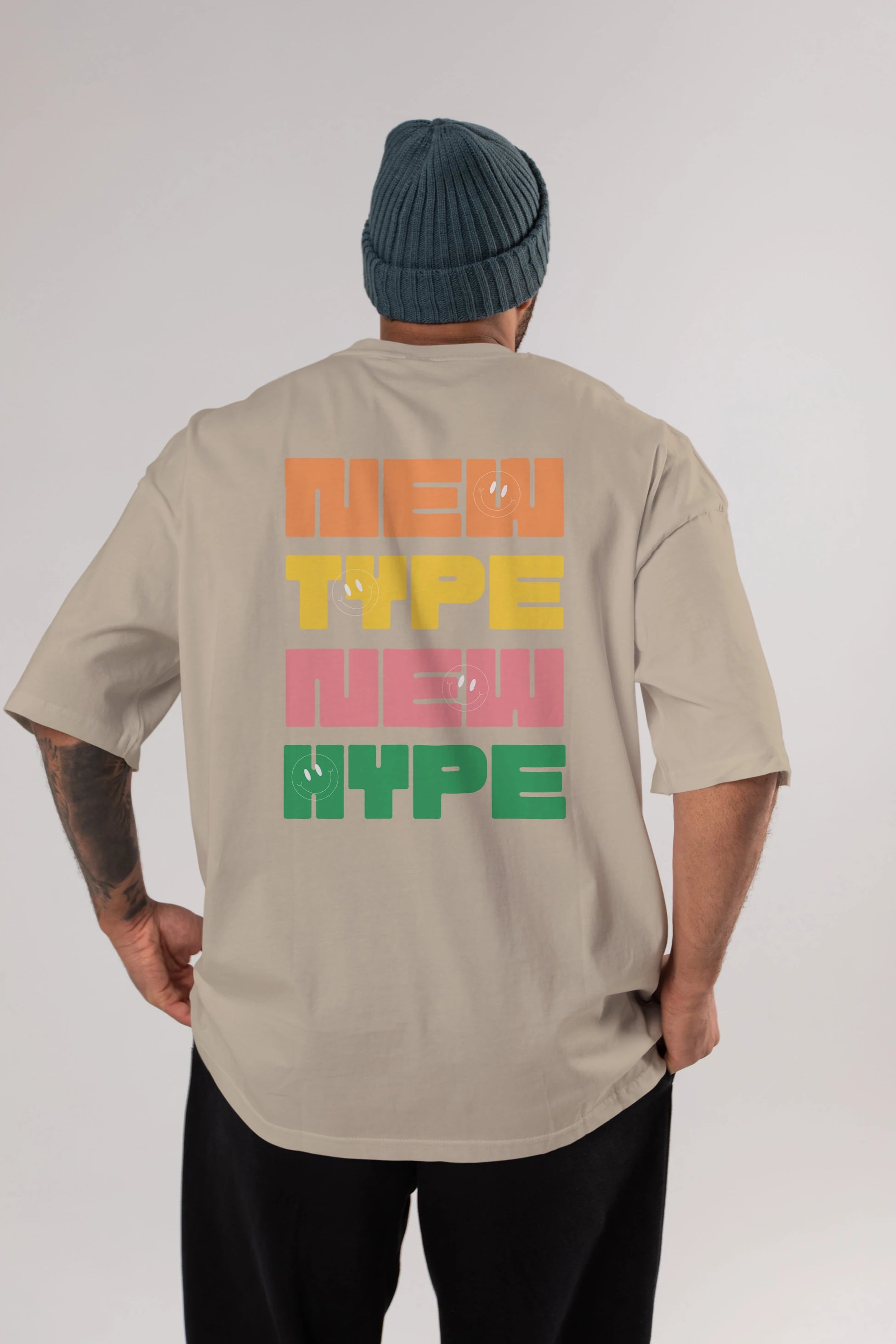 New Type New Hype Yazılı Arka Baskılı Oversize t-shirt Erkek Kadın Unisex
