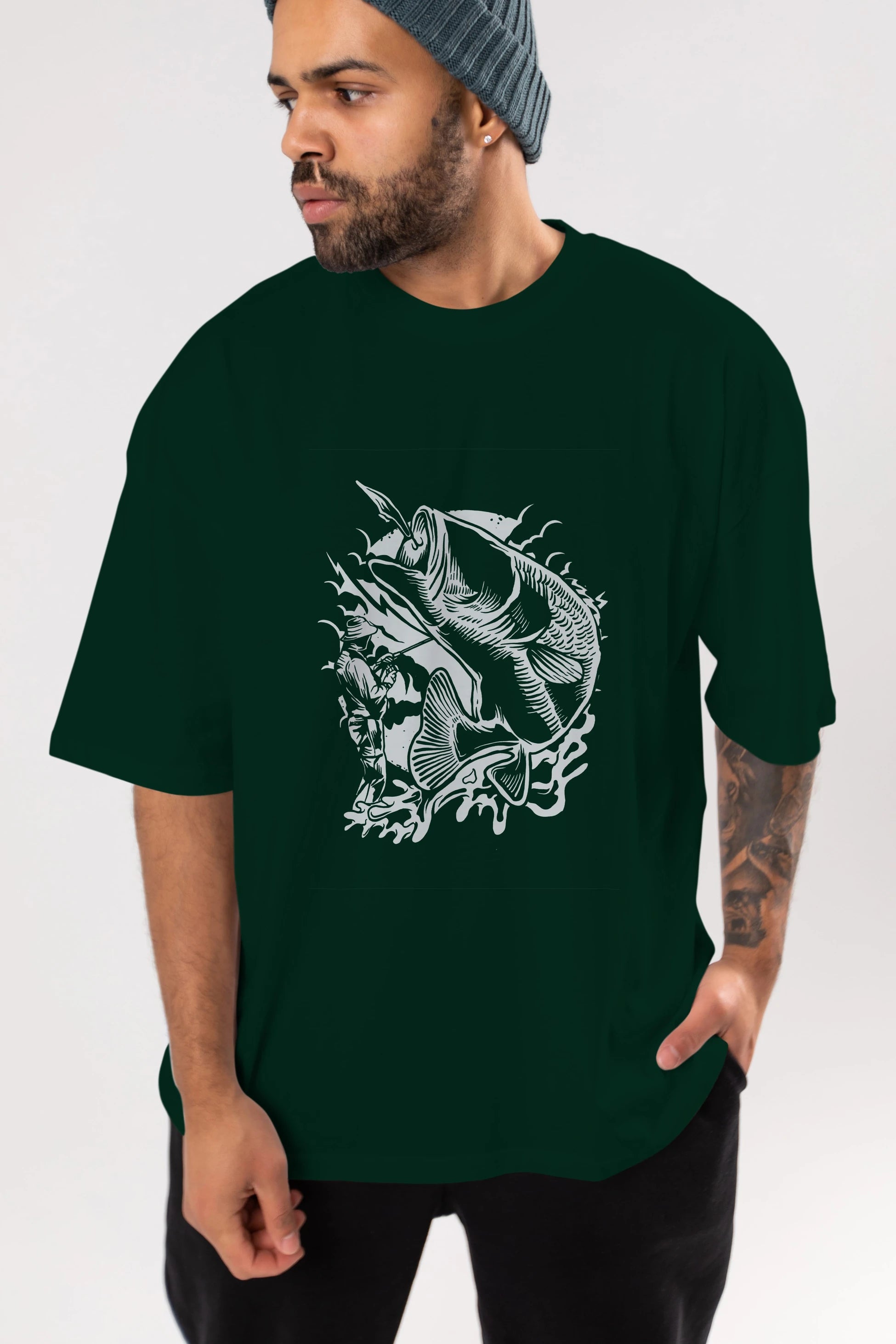 Fisherman Ön Baskılı Oversize t-shirt Erkek Kadın Unisex %100 Pamuk tişort