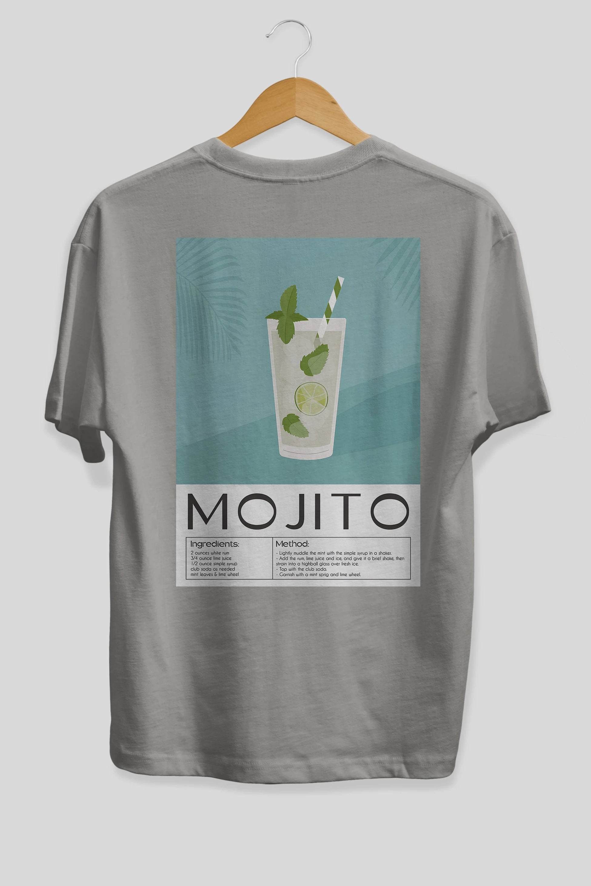 Mojito 4 Arka Baskılı Oversize t-shirt Erkek Kadın Unisex %100 Pamuk Bisiklet Yaka tişort