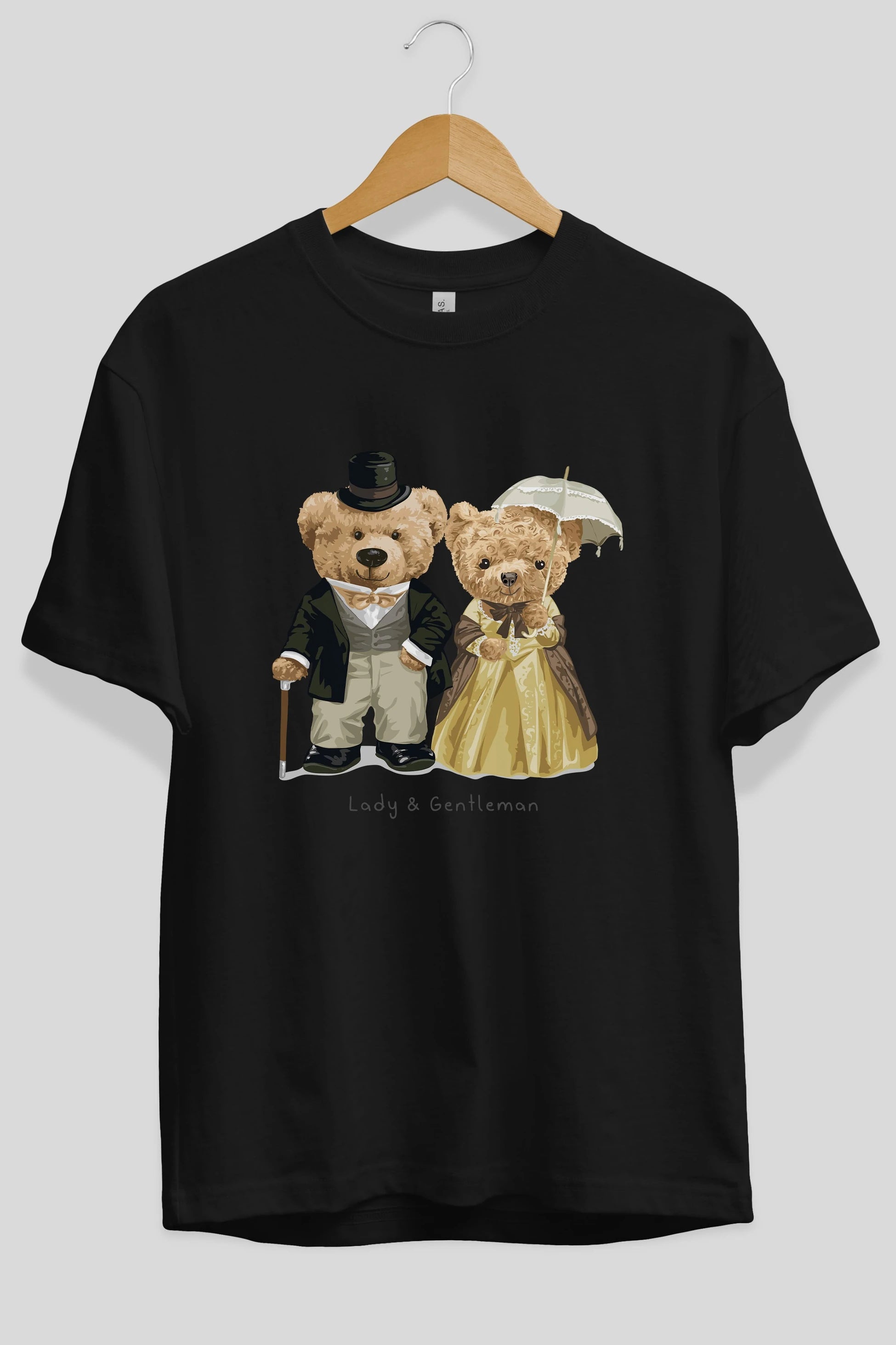Teddy Bear Couple Ön Baskılı Oversize t-shirt Erkek Kadın Unisex %100 Pamuk