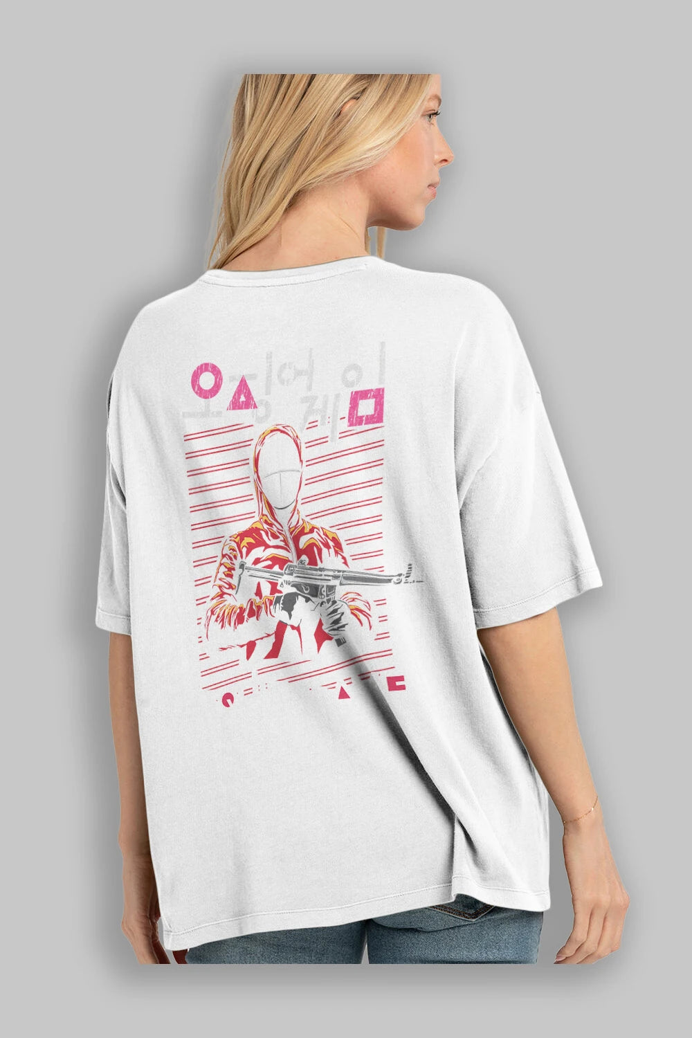 Squid Game (2) Arka Baskılı Oversize t-shirt Erkek Kadın Unisex %100 Pamuk Bisiklet Yaka tişort