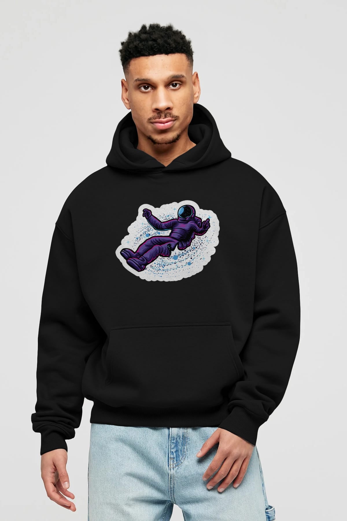 Having fun in outer space sticker Ön Baskılı Hoodie Oversize Kapüşonlu Sweatshirt Erkek Kadın Unisex
