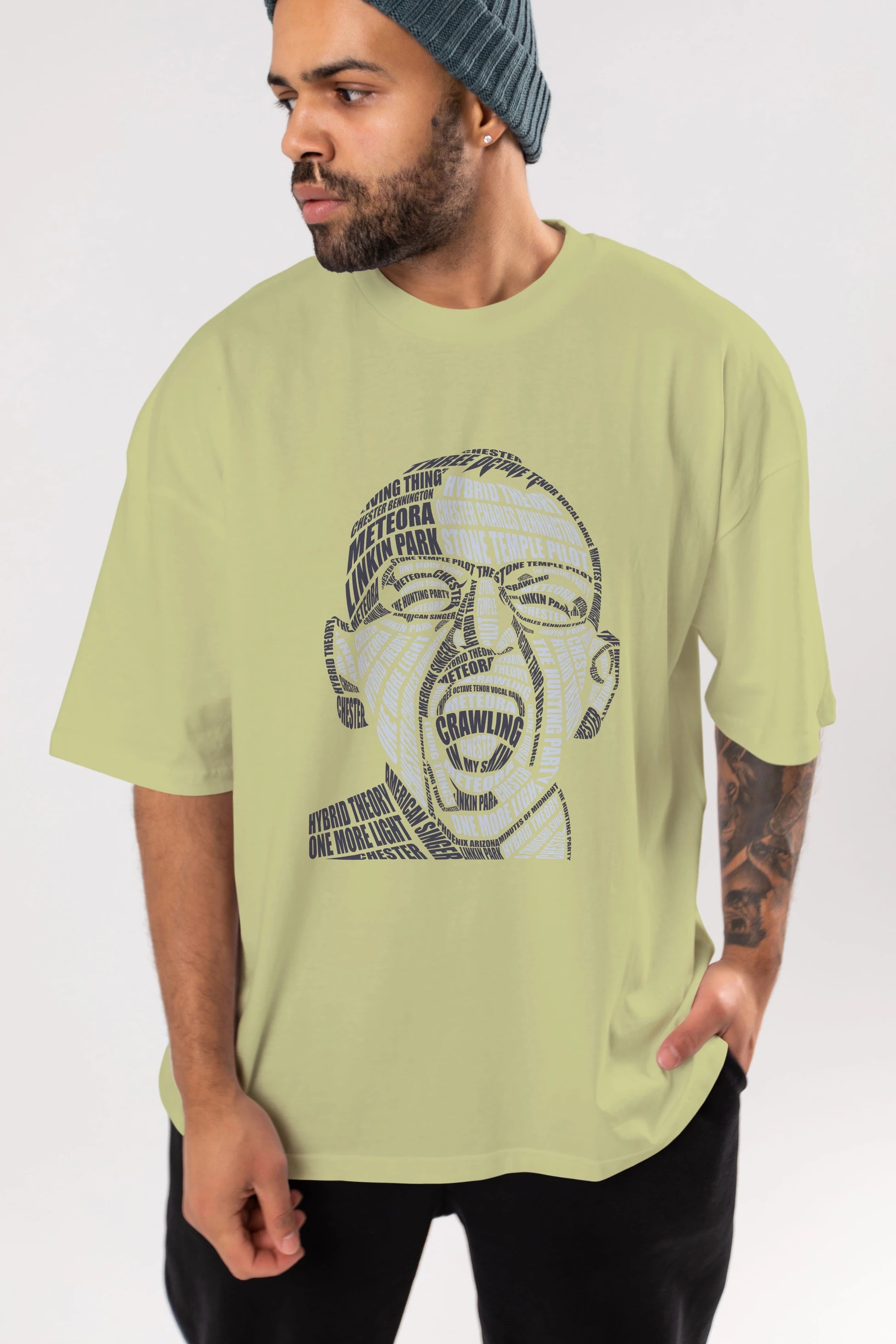 Chester Bennington Calligram Ön Baskılı Oversize t-shirt %100 pamuk Erkek Kadın Unisex