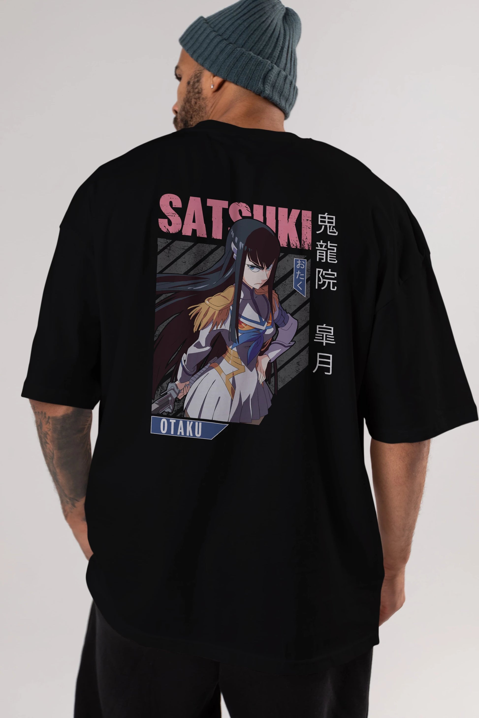 Satsuki Kiryuuin 8 Anime Arka Baskılı Oversize t-shirt Erkek Kadın Unisex