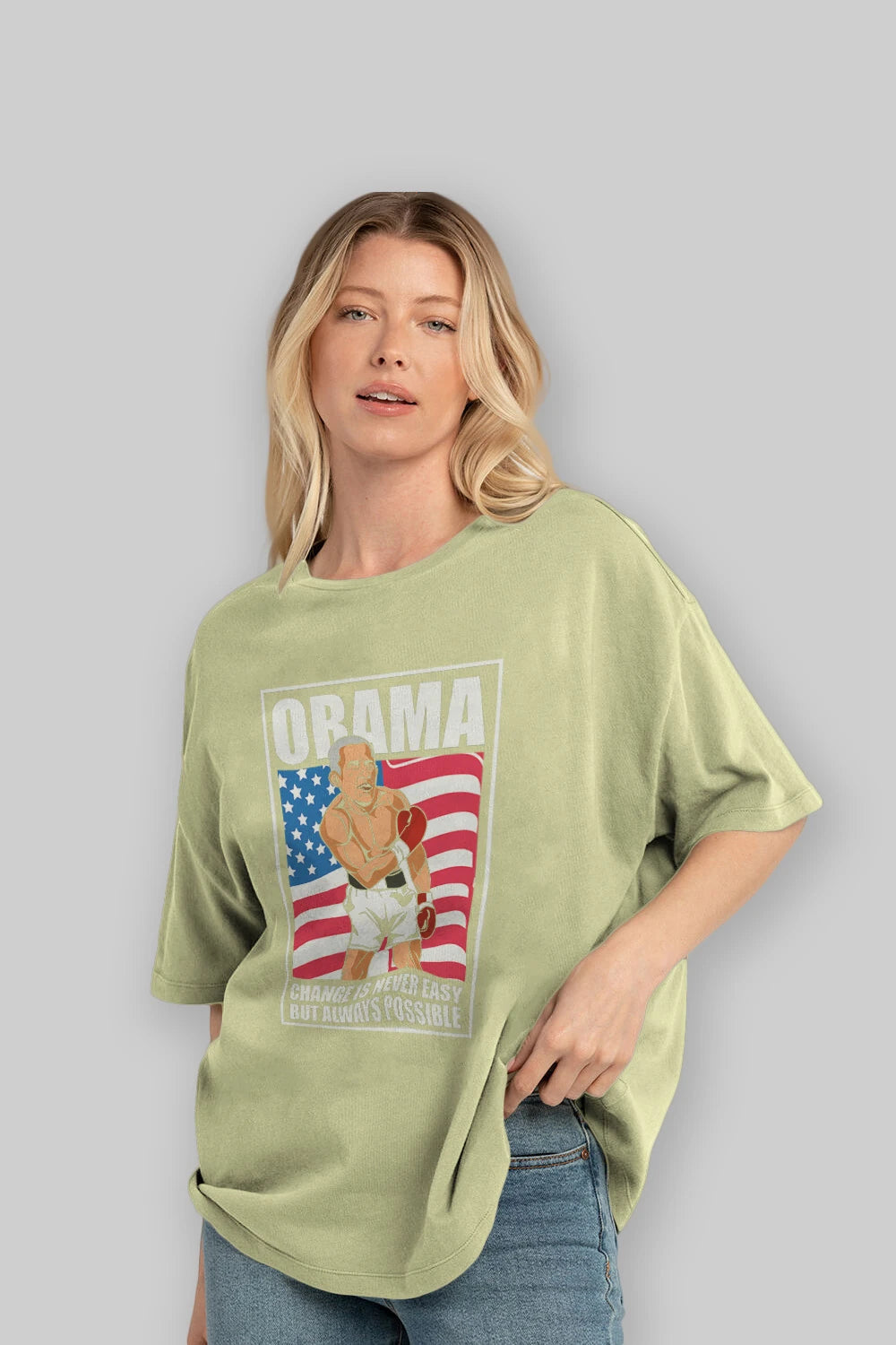 Obama Ön Baskılı Oversize t-shirt Erkek Kadın Unisex %100 Pamuk tişort