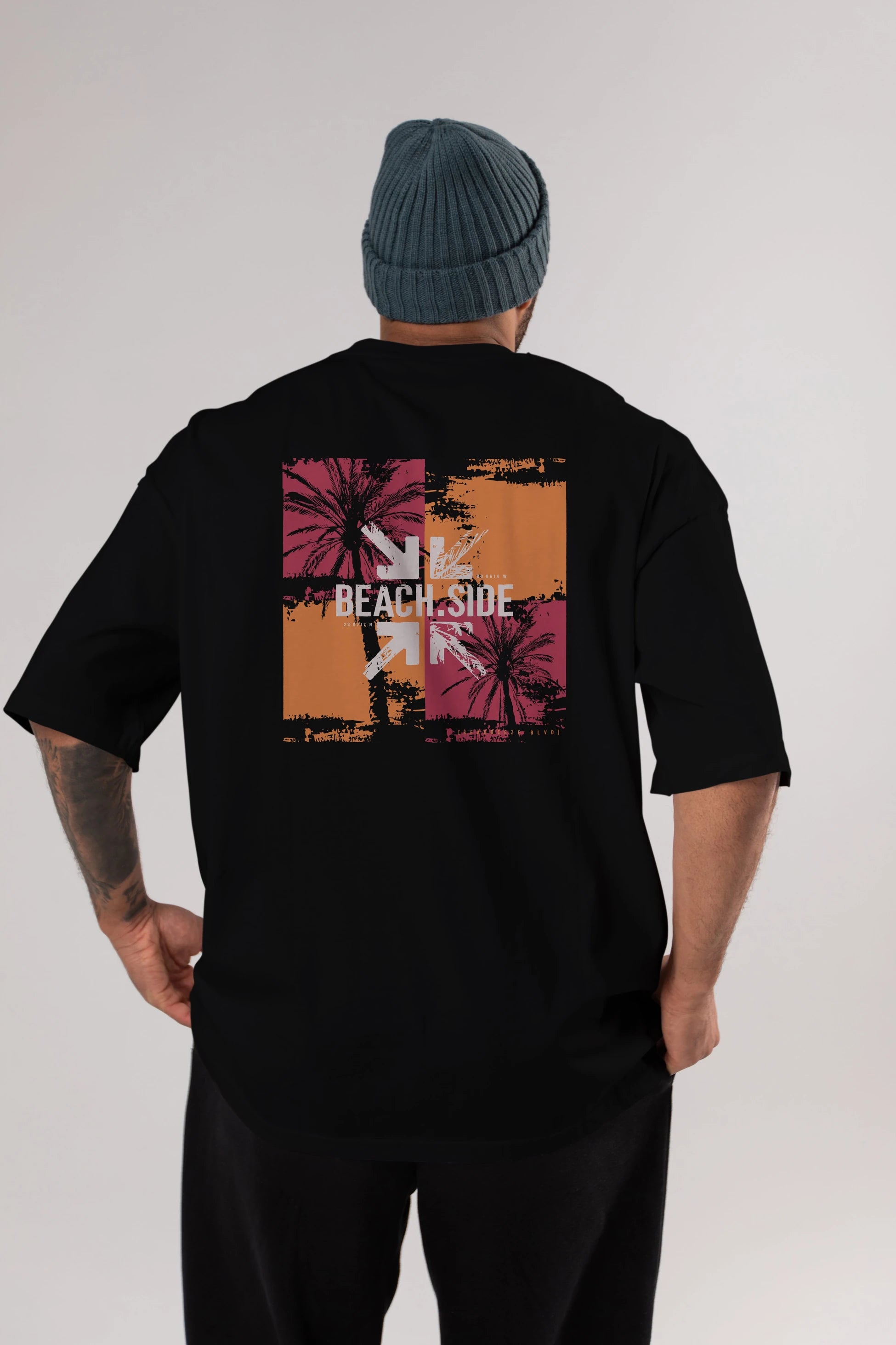 Beach Side Arka Baskılı Oversize t-shirt Erkek Kadın Unisex