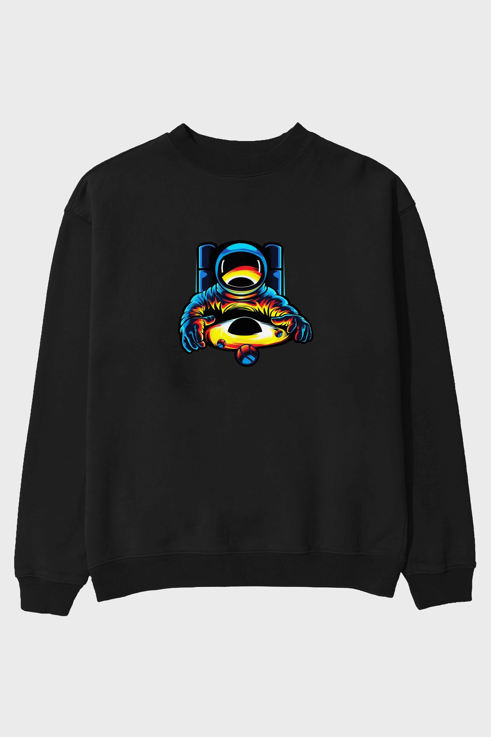 Astronaut & Black Hole Ön Baskılı Oversize Sweatshirt Erkek Kadın Unisex