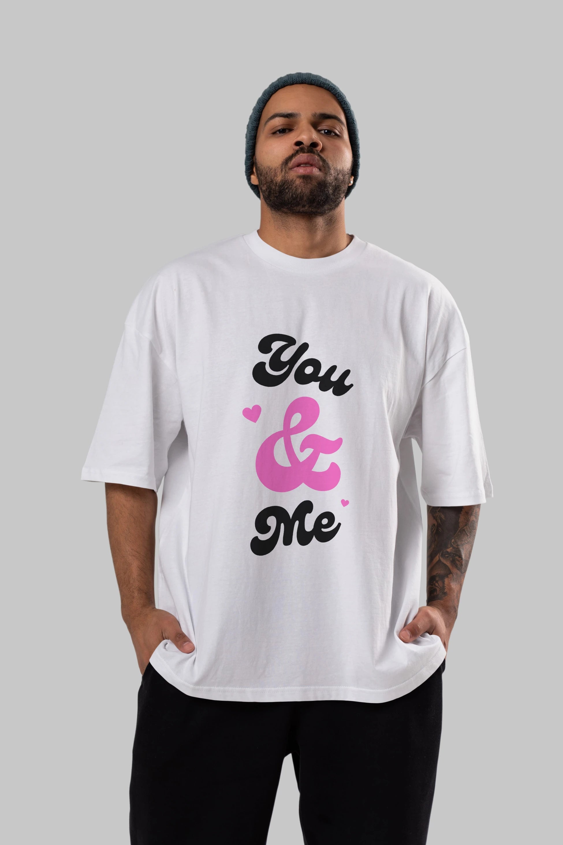 You and Me Yazılı Ön Baskılı Oversize t-shirt Erkek Kadın Unisex