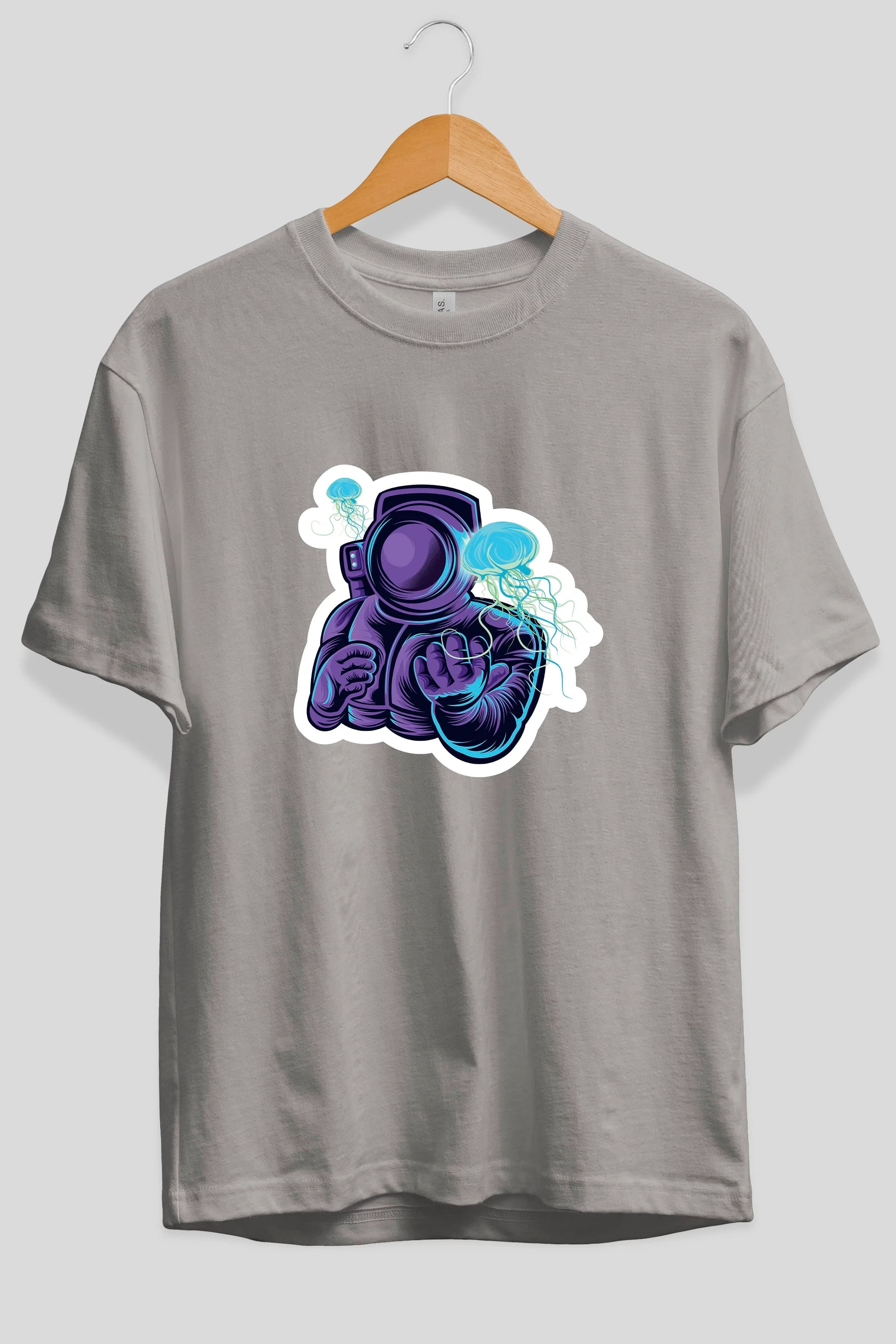Astronaut and Jellyfish Sticker Ön Baskılı Oversize t-shirt Erkek Kadın Unisex
