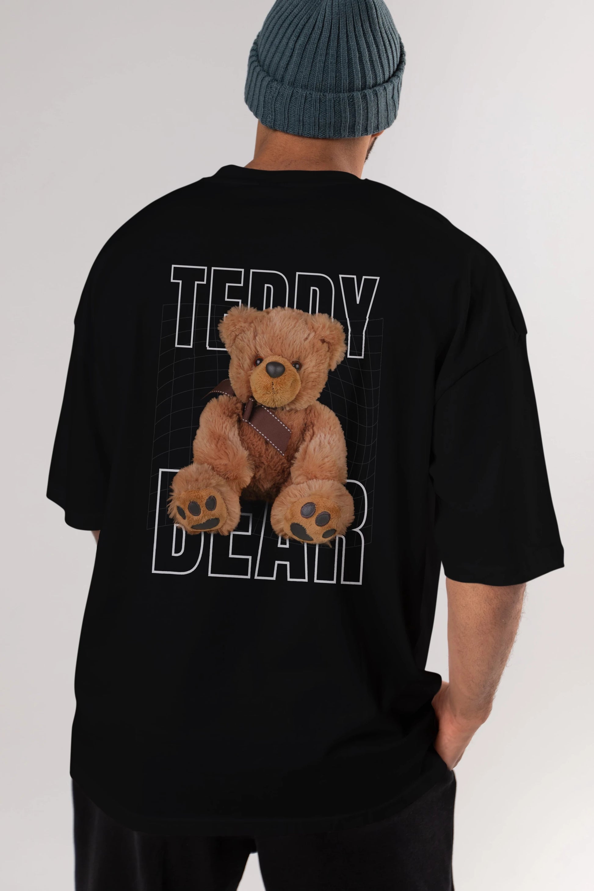 Teddy Bear Yazılı Arka Baskılı Oversize t-shirt Erkek Kadın Unisex %100 Pamuk