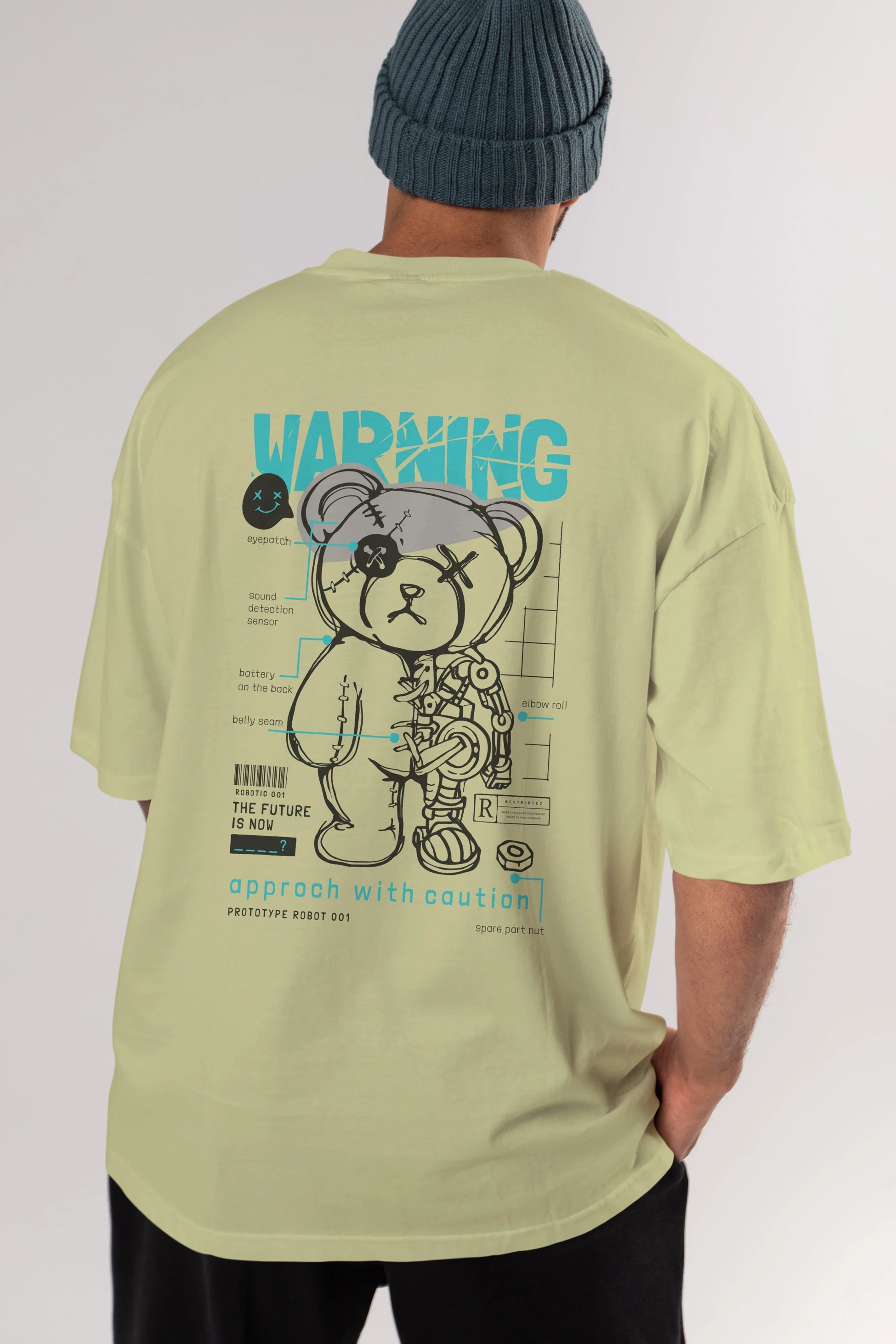 Teddy Bear Warning Arka Baskılı Oversize t-shirt Erkek Kadın Unisex