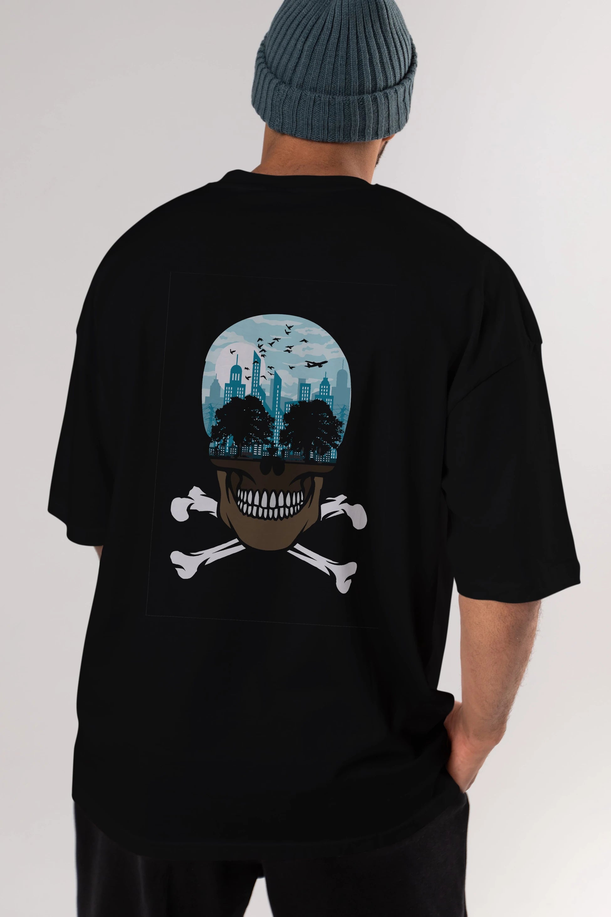 Death City Arka Baskılı Oversize t-shirt %100 pamuk Erkek Kadın Unisex