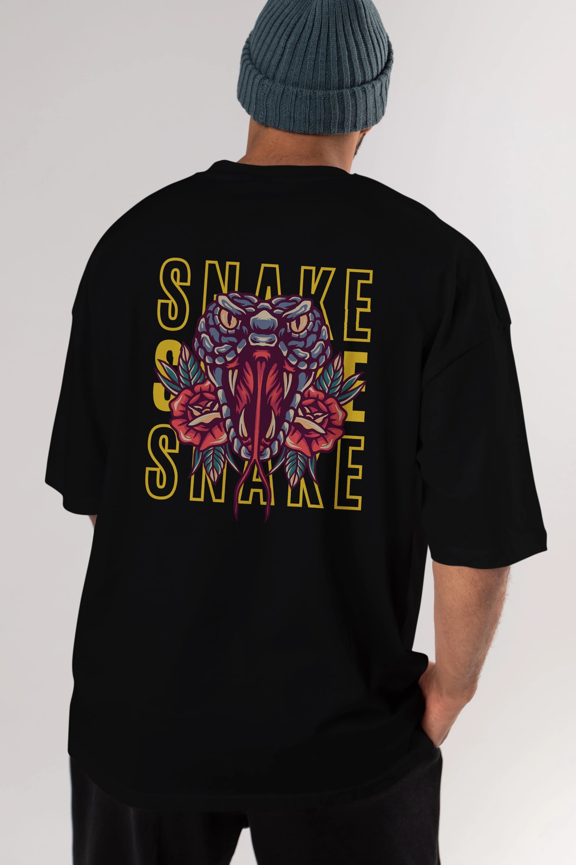 Snake Arka Baskılı Oversize t-shirt Erkek Kadın Unisex
