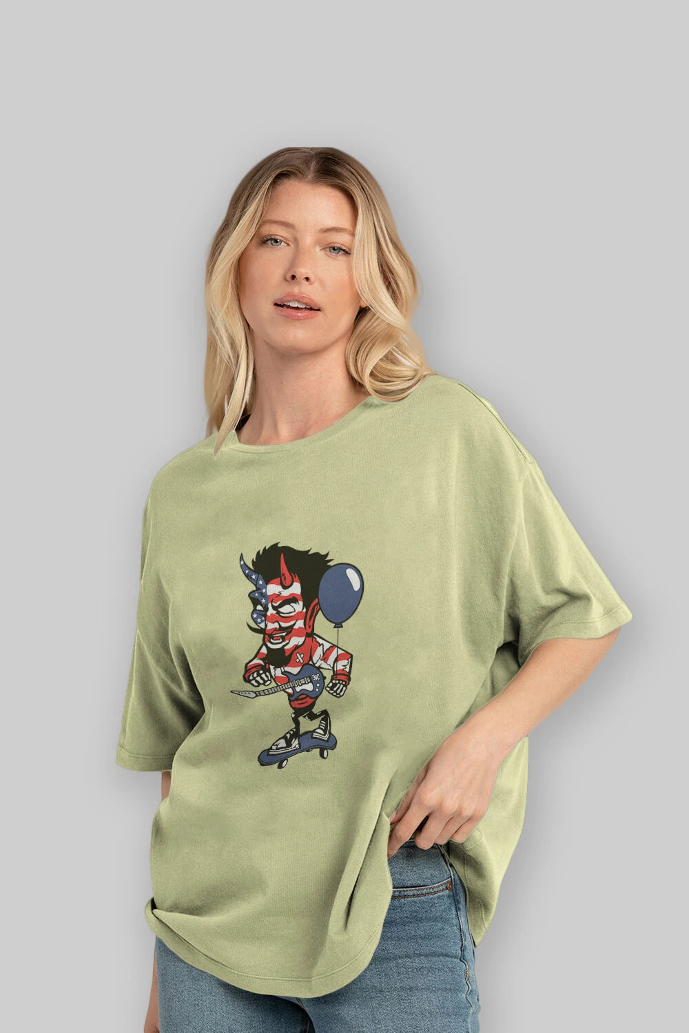 American Devil Skater Ön Baskılı Oversize t-shirt Erkek Kadın Unisex %100 Pamuk tişort