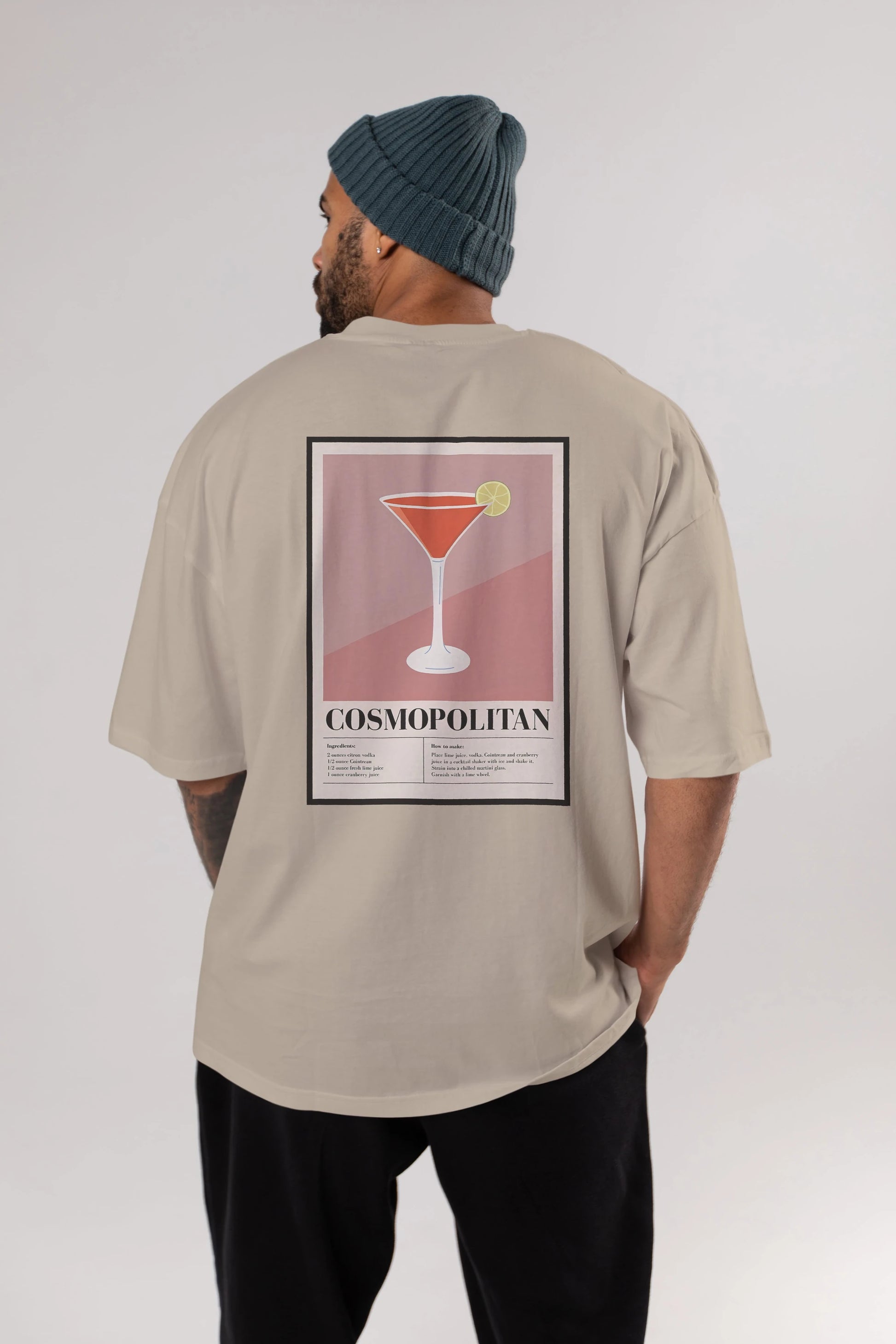 Cosmopolitan 3 Arka Baskılı Oversize t-shirt Erkek Kadın Unisex %100 Pamuk Bisiklet Yaka tişort