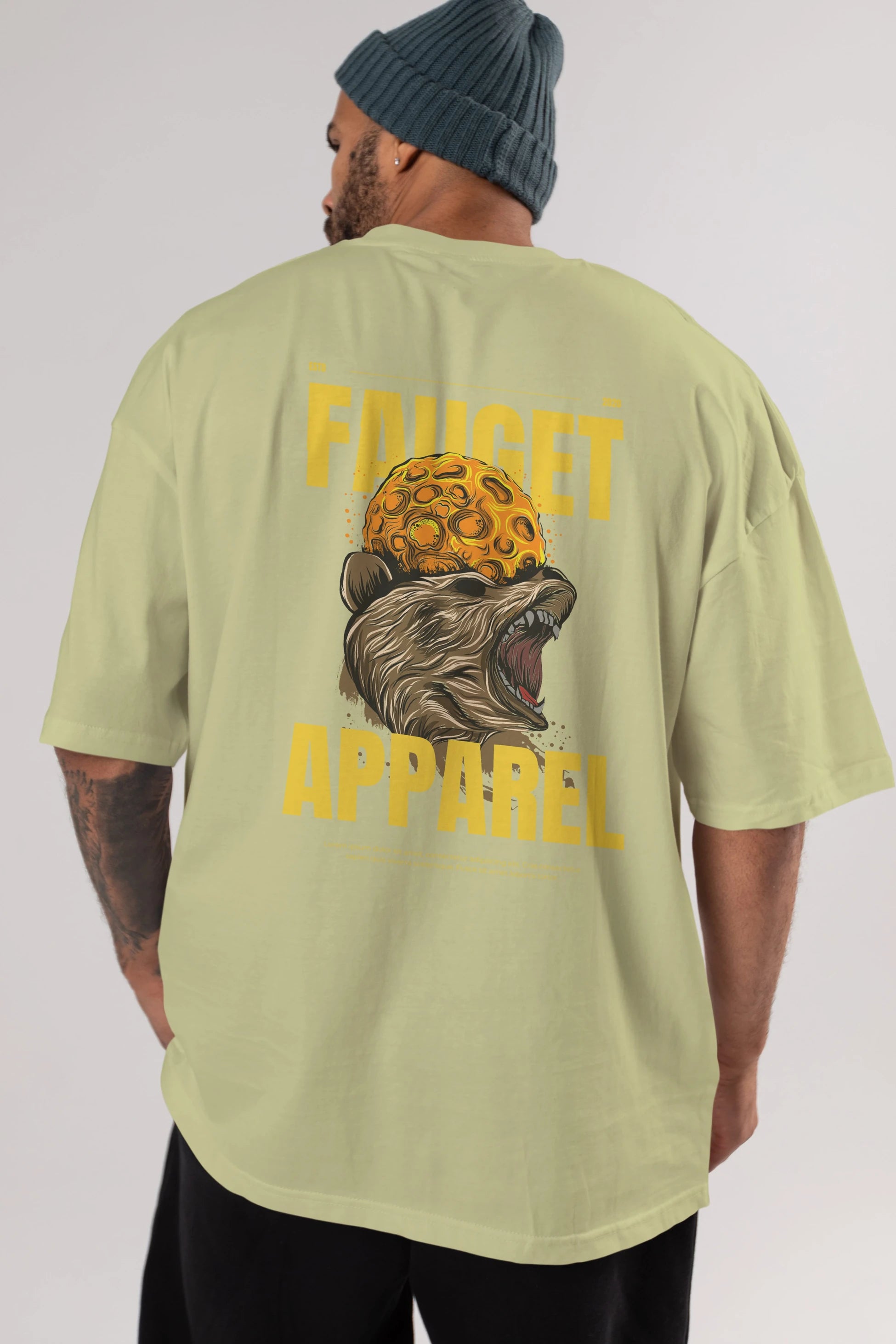 Bear Angry Fauget Apparel Arka Baskılı Oversize t-shirt Erkek Kadın Unisex