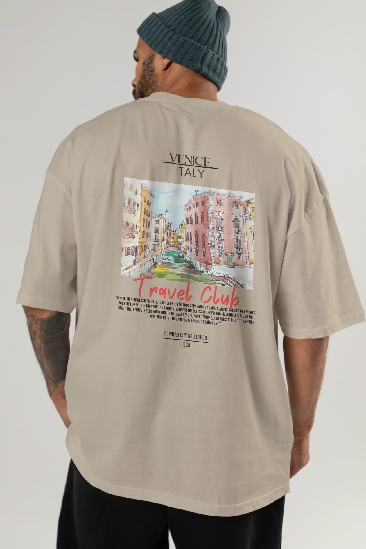 Venice İtaly Arka Baskılı Oversize t-shirt Erkek Kadın Pamuk Bisiklet Yaka tişort