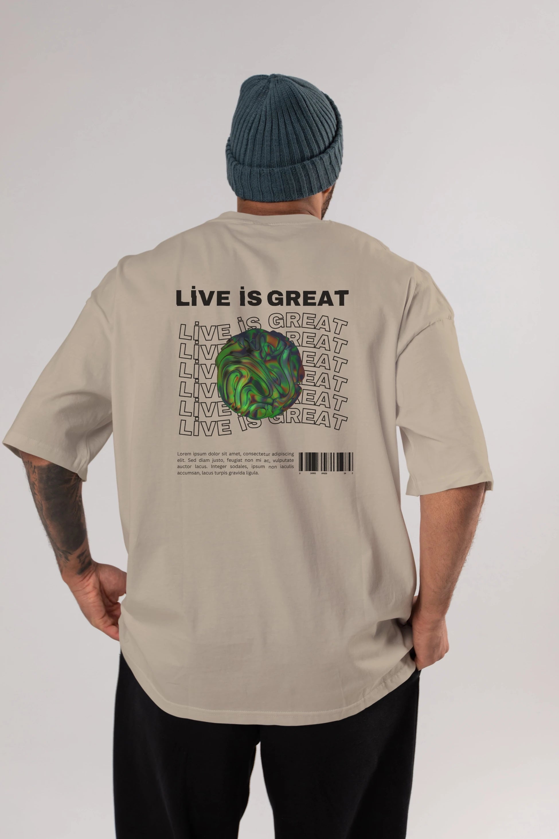 Live is Great Yazılı Arka Baskılı Oversize t-shirt Erkek Kadın Unisex