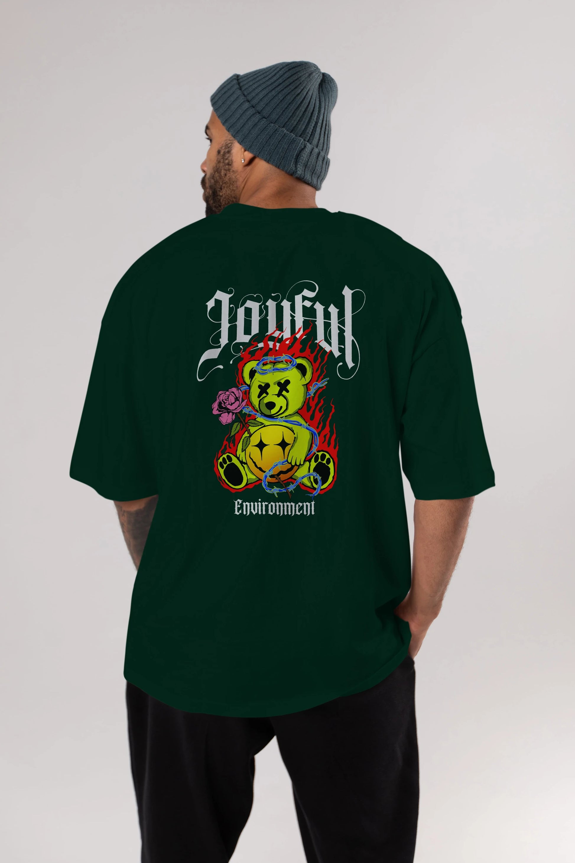 Joyful Bear Arka Baskılı Oversize t-shirt Erkek Kadın Unisex