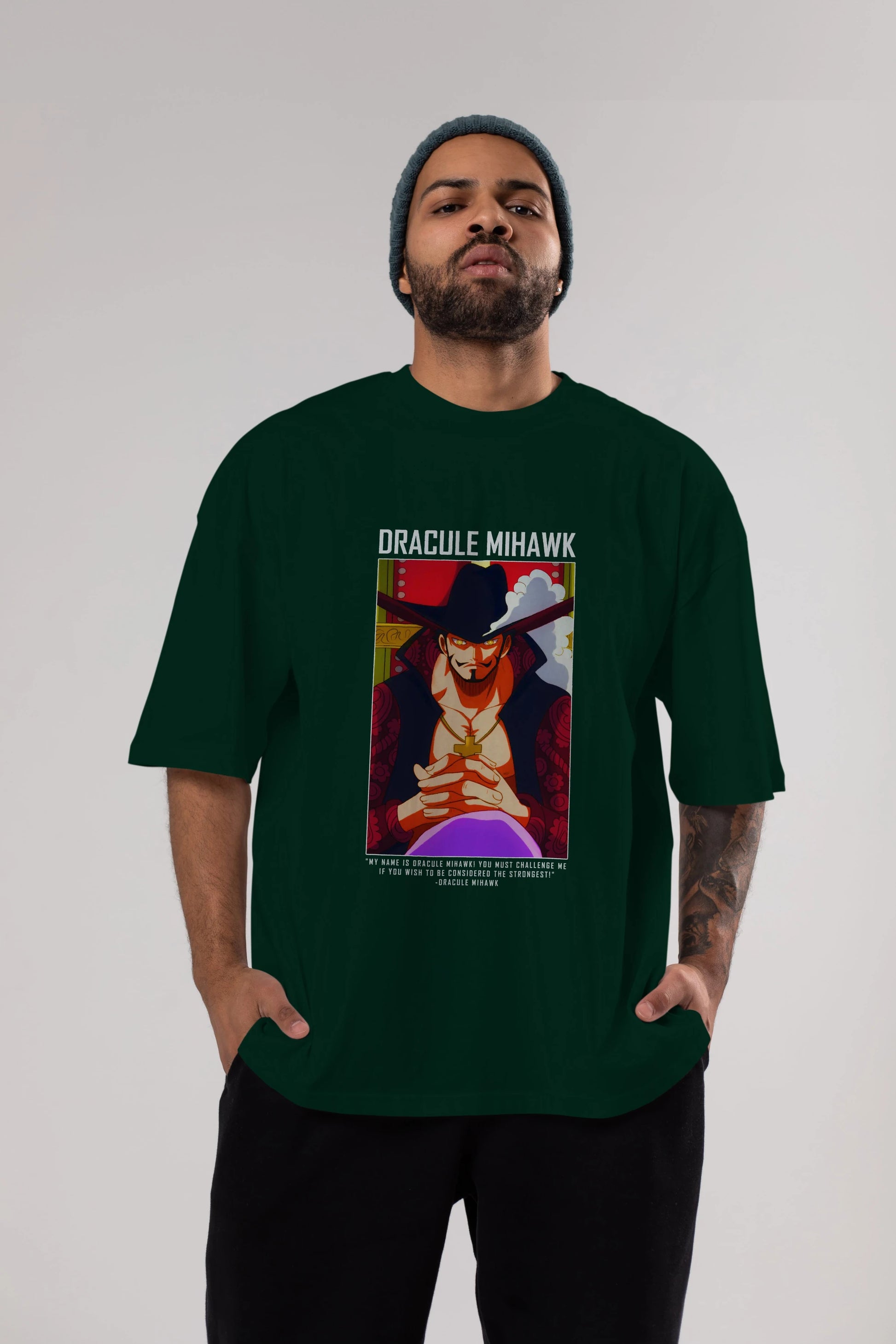 Dracule Mihawk Anime Ön Baskılı Oversize t-shirt Erkek Kadın Unisex