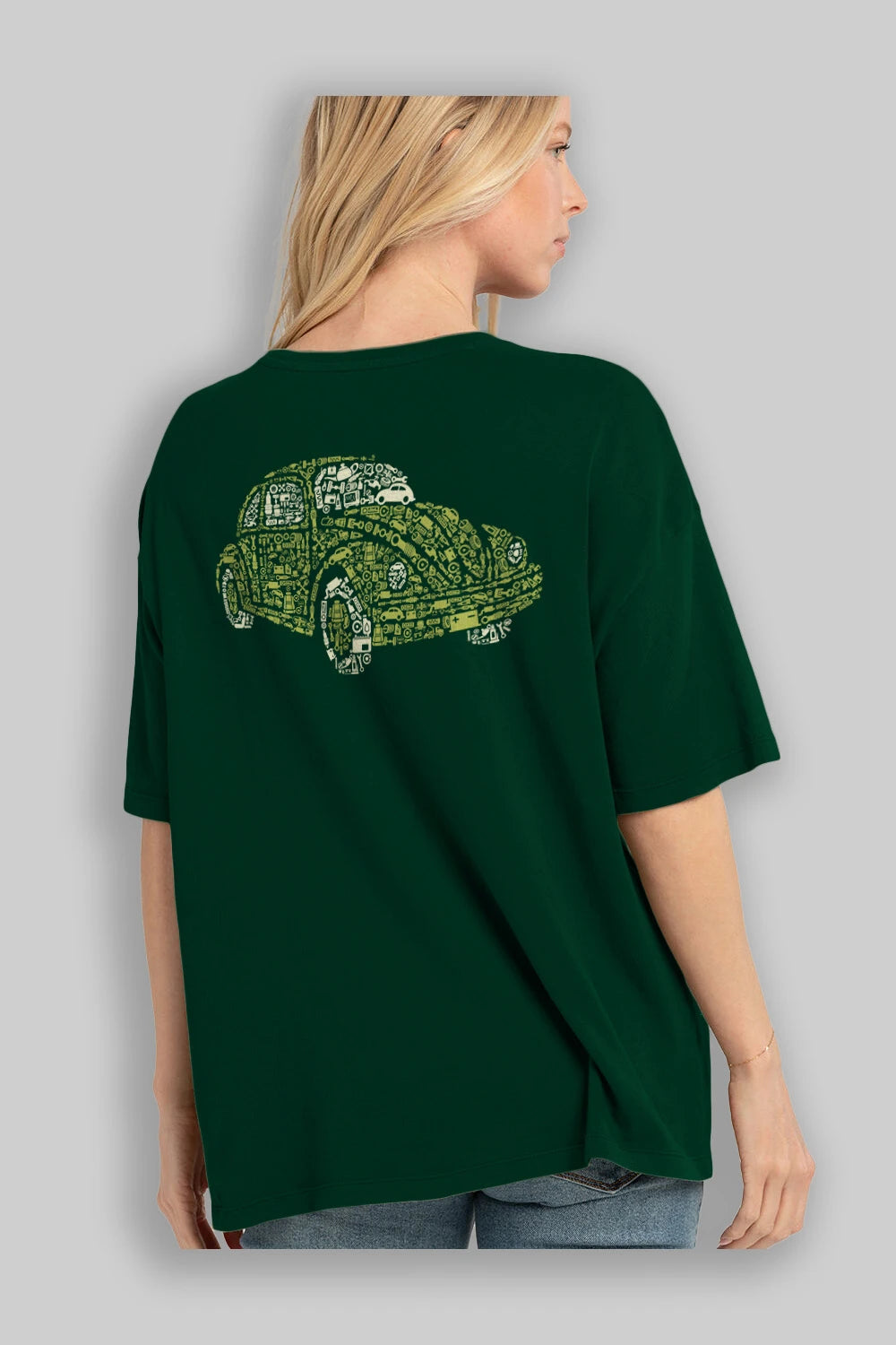 Beetle Arka Baskılı Oversize t-shirt %100 pamuk Erkek Kadın Unisex