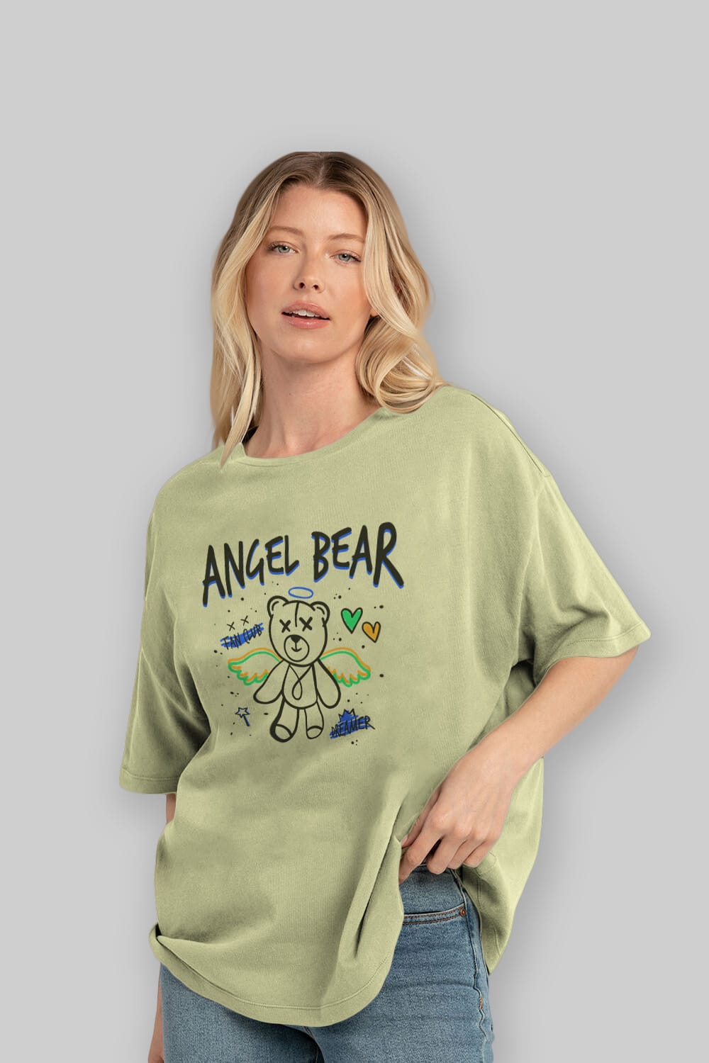 Angel Bear Ön Baskılı Oversize t-shirt Erkek Kadın Unisex
