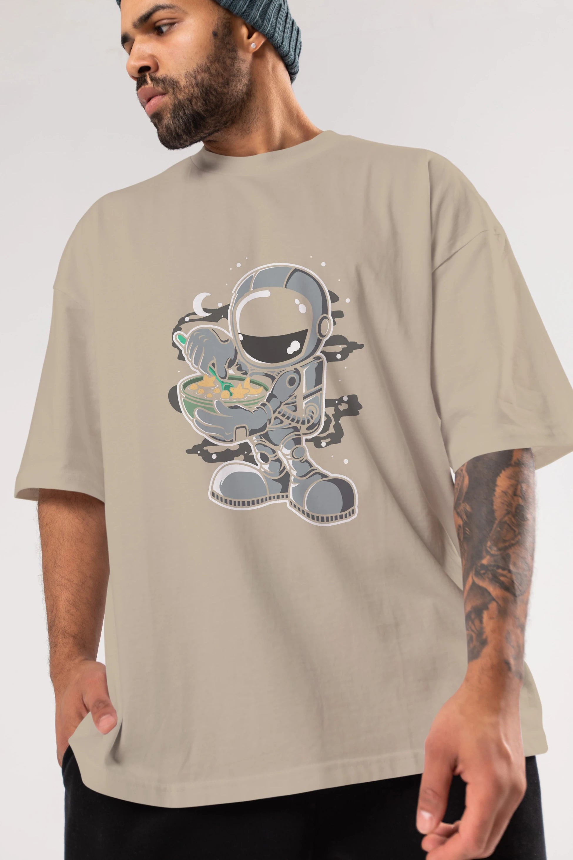 Astronaut Star Flakes Ön Baskılı Oversize t-shirt Erkek Kadın Unisex