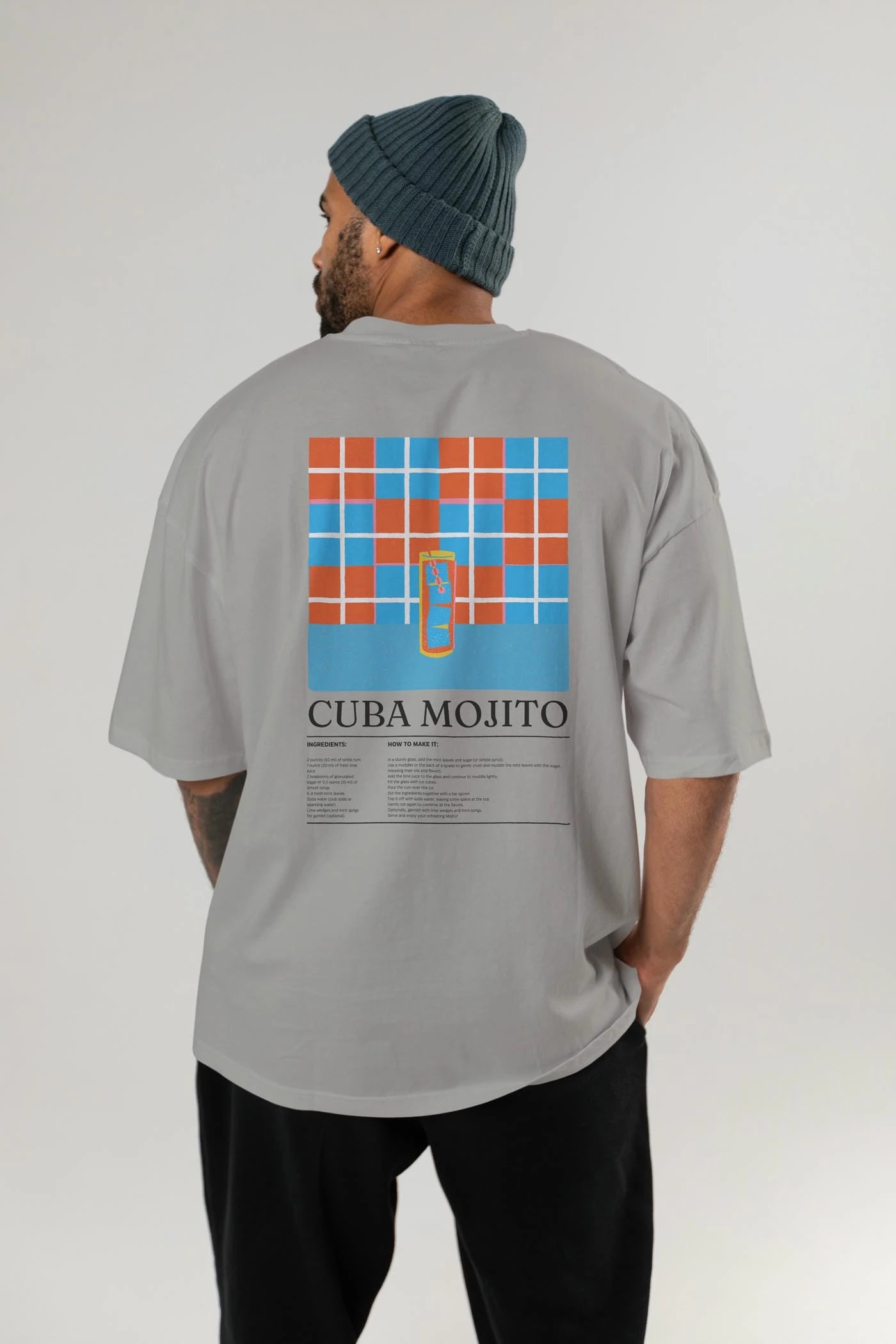 Cuba Mojıto Kokteyl Serisi Arka Baskılı Oversize t-shirt Erkek Kadın %100 Pamuk Bisiklet Yaka tişort