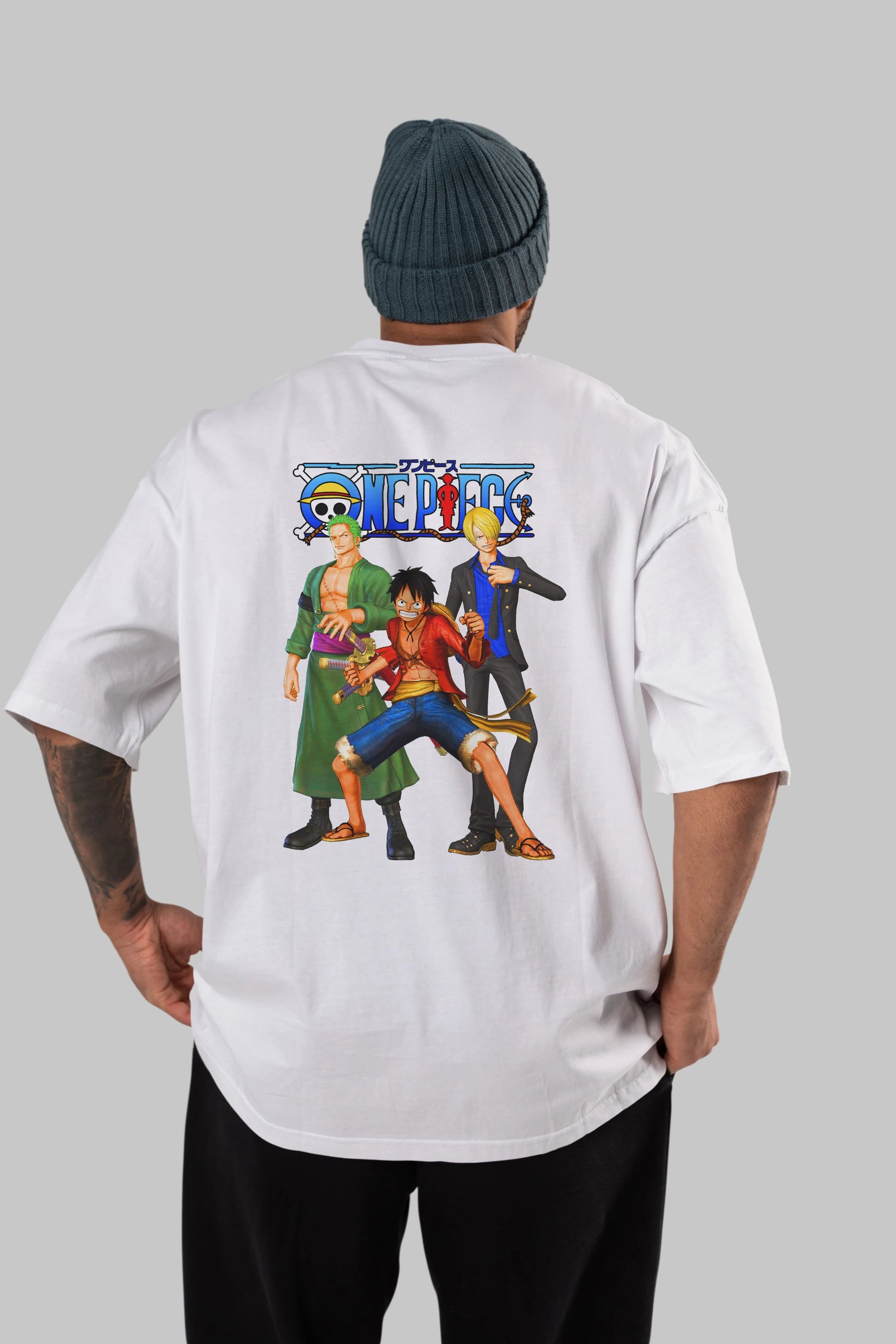 Luffy Sanji Zoro Anime Arka Baskılı Oversize t-shirt Erkek Kadın Unisex %100 pamuk tişort