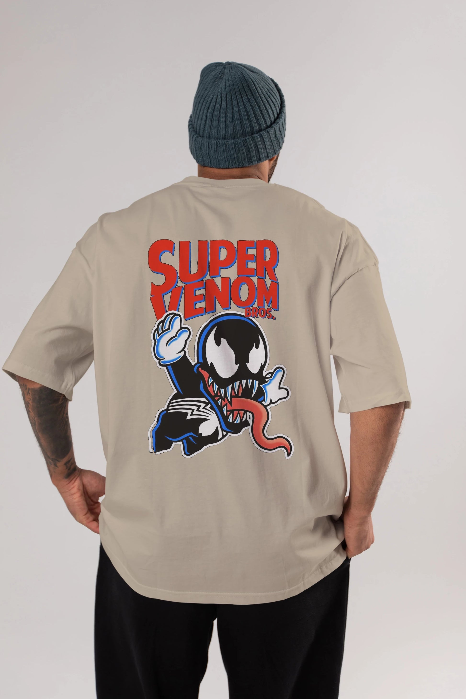 Super Venom Arka Baskılı Oversize t-shirt Erkek Kadın Unisex %100 Pamuk Bisiklet Yaka tişort