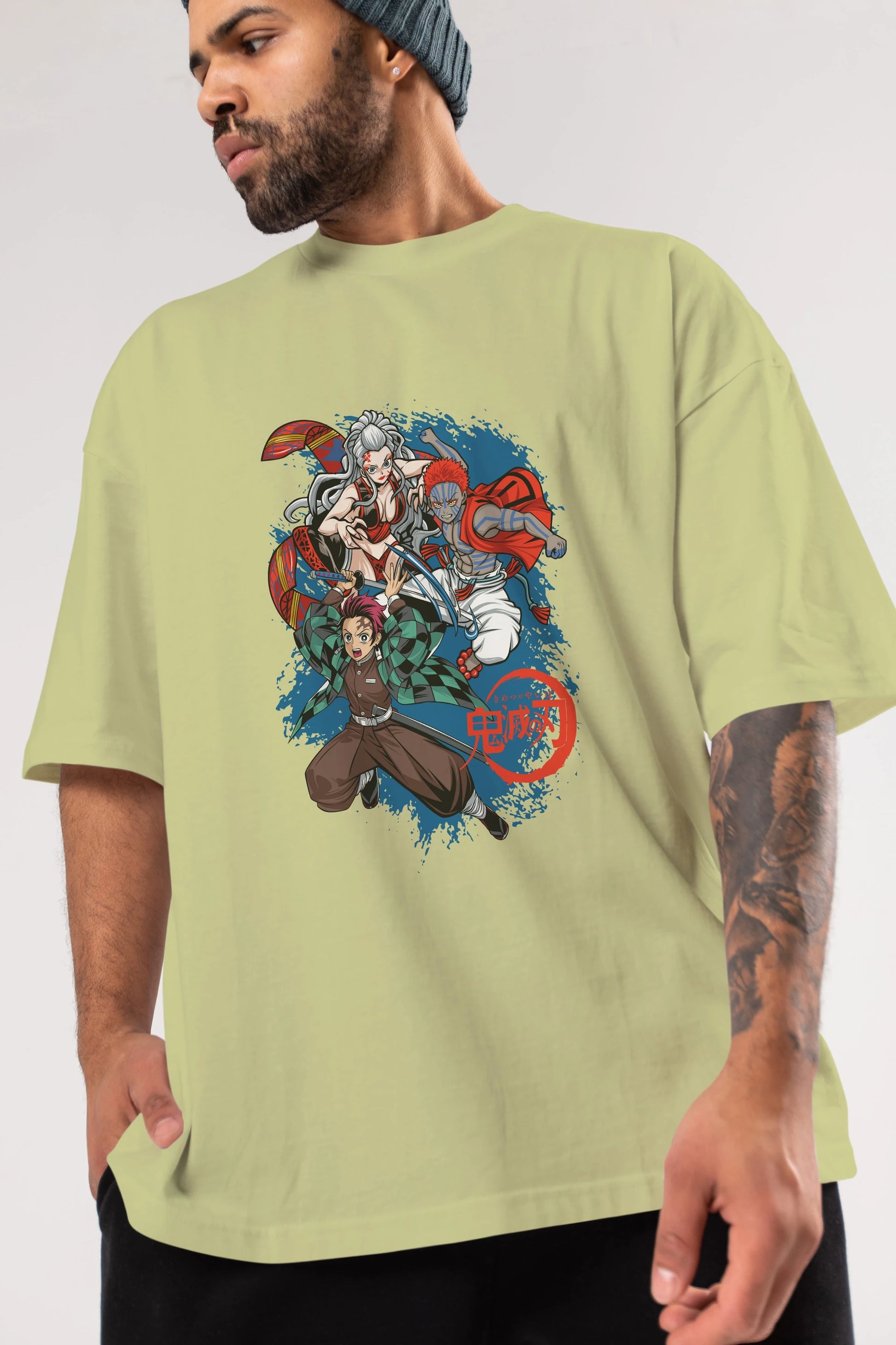 TANJIRO ,AKAZA,DAKI Anime Ön Baskılı Oversize t-shirt %100 pamuk Erkek Kadın Unisex