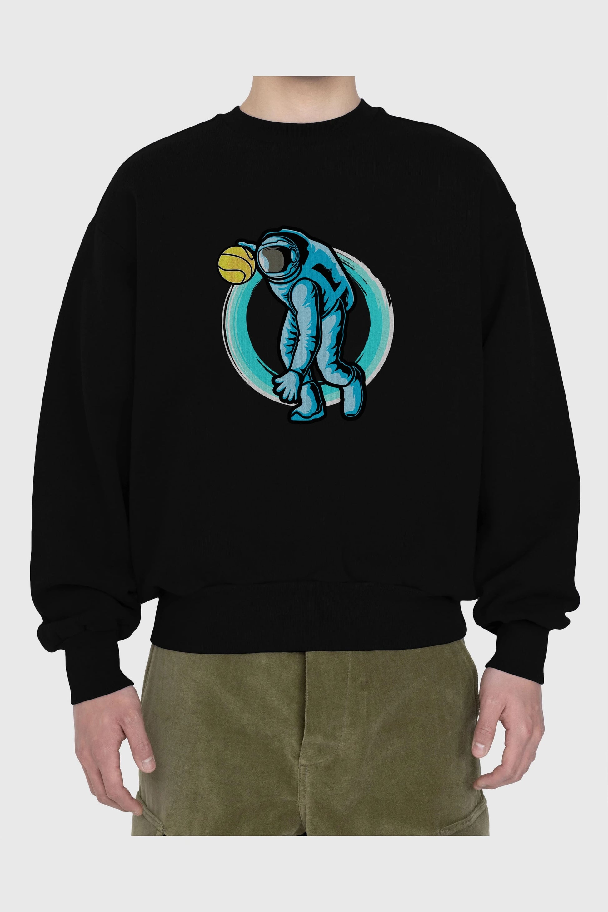 Astronaut Dribble Ön Baskılı Oversize Sweatshirt Erkek Kadın Unisex