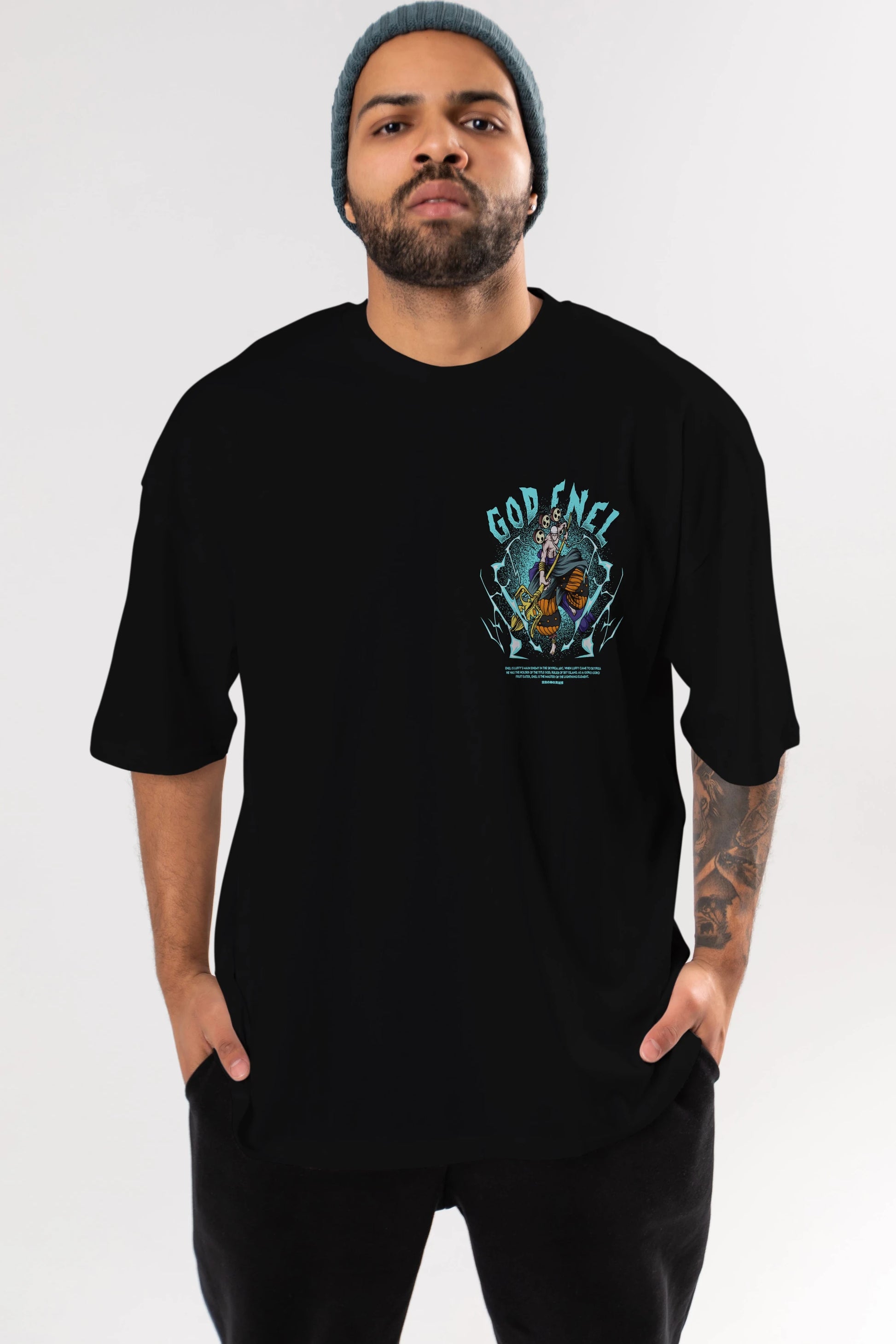 Eneru Ön Sol Baskılı Oversize t-shirt Erkek Kadın Unisex %100 Pamuk Bisiklet Yaka tişort