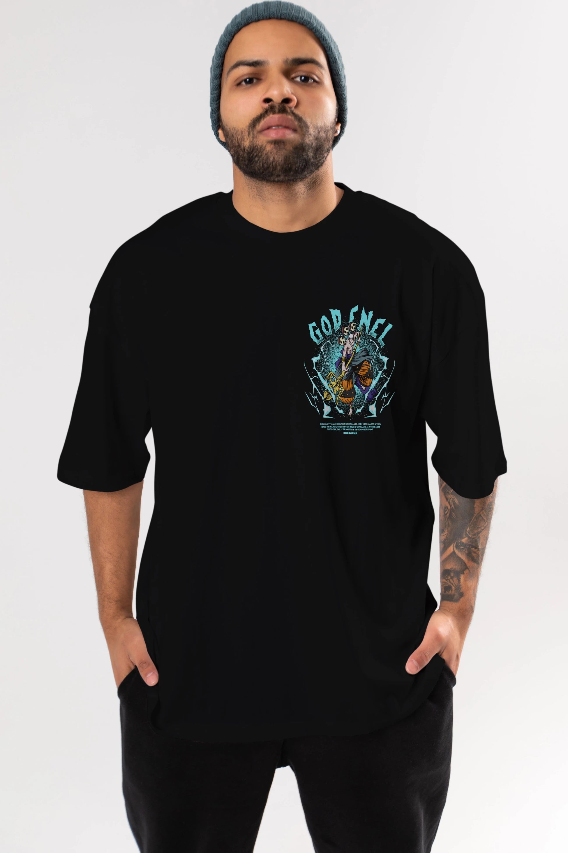 Eneru Ön Sol Baskılı Oversize t-shirt Erkek Kadın Unisex %100 Pamuk Bisiklet Yaka tişort