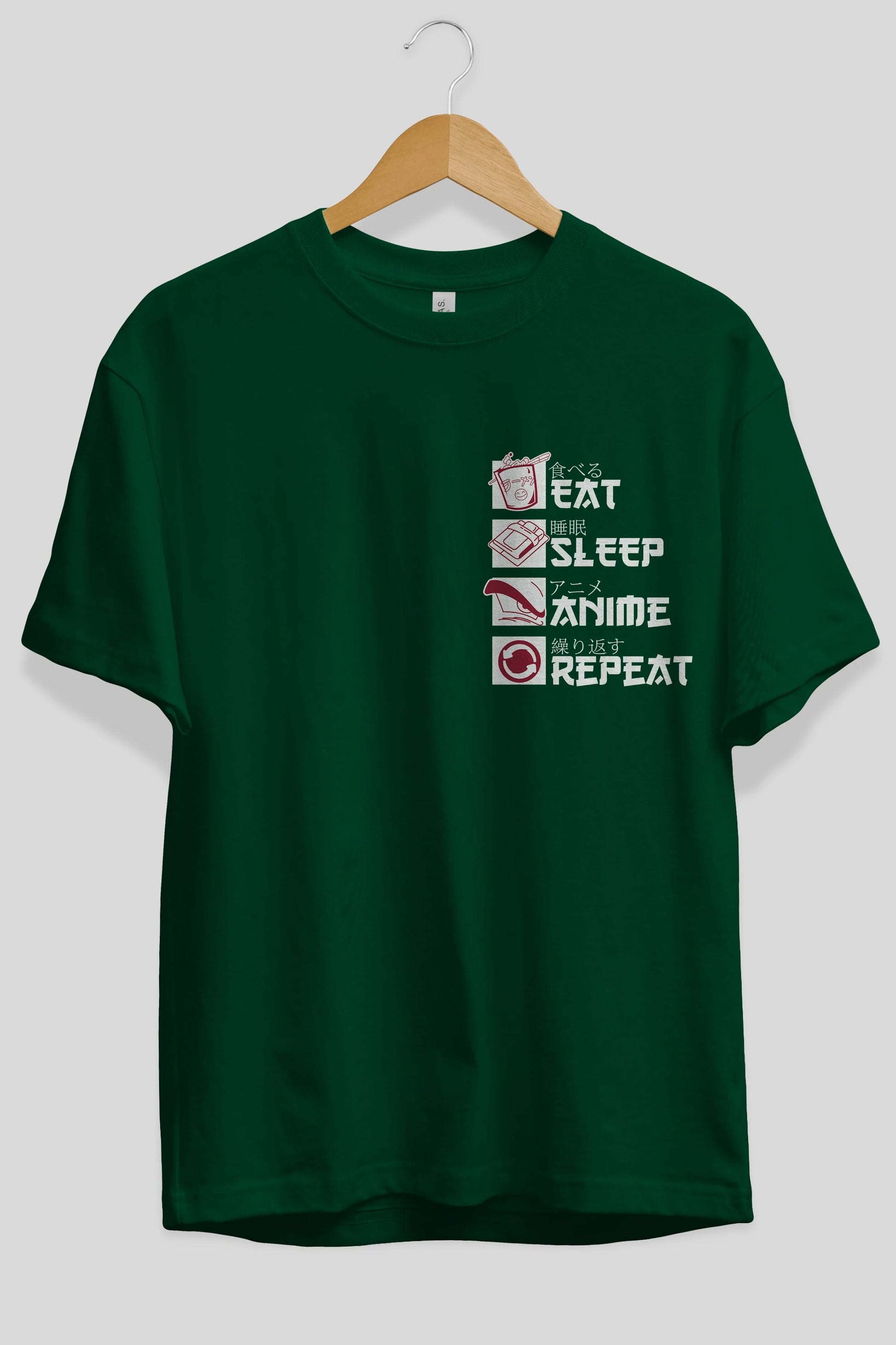 Eat, Sleep, Anime, Repeat Ön Sol Baskılı Oversize t-shirt Erkek Kadın Unisex %100 Pamuk Bisiklet Yaka tişort