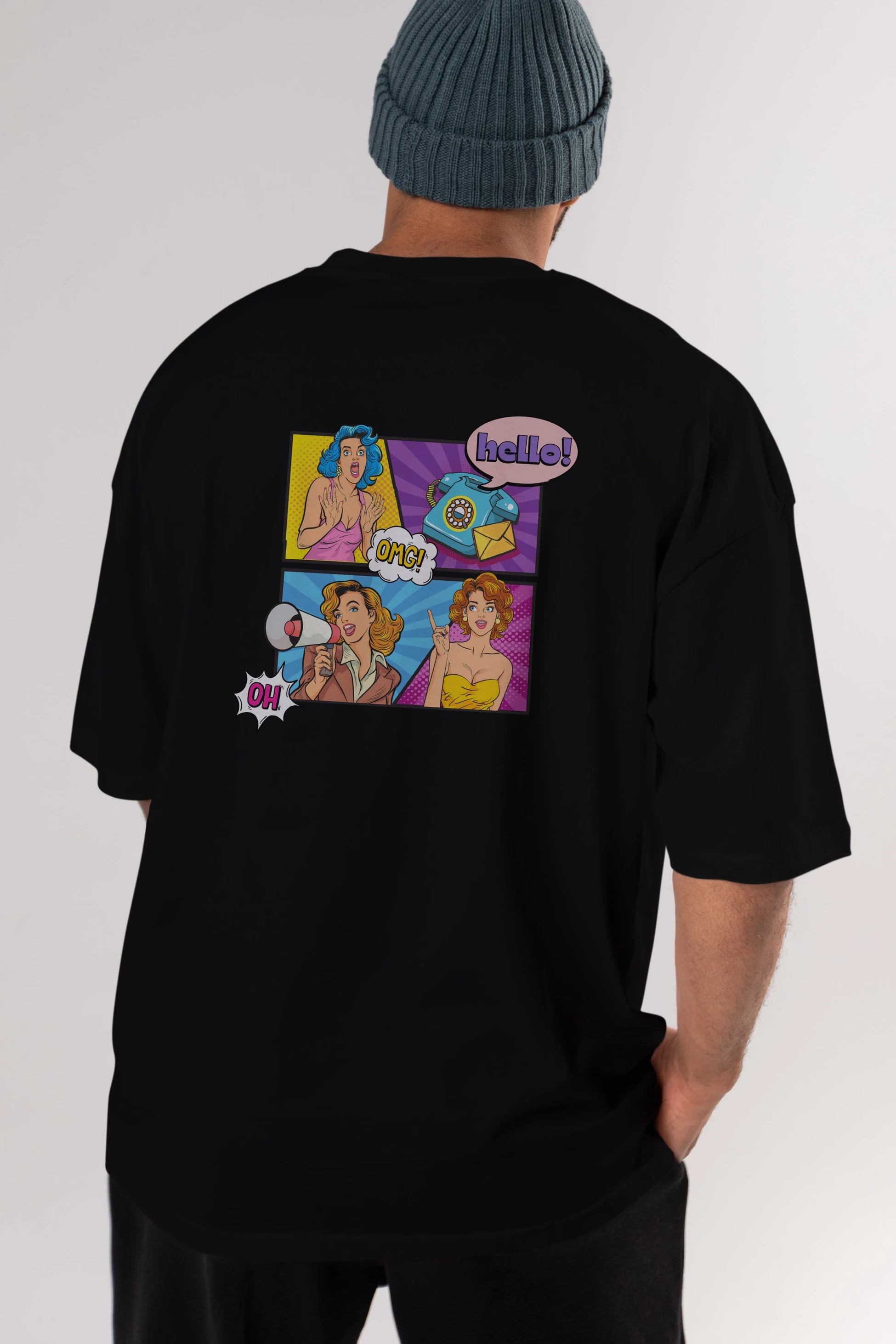 Hello OMG Arka Baskılı Oversize t-shirt Erkek Kadın Unisex