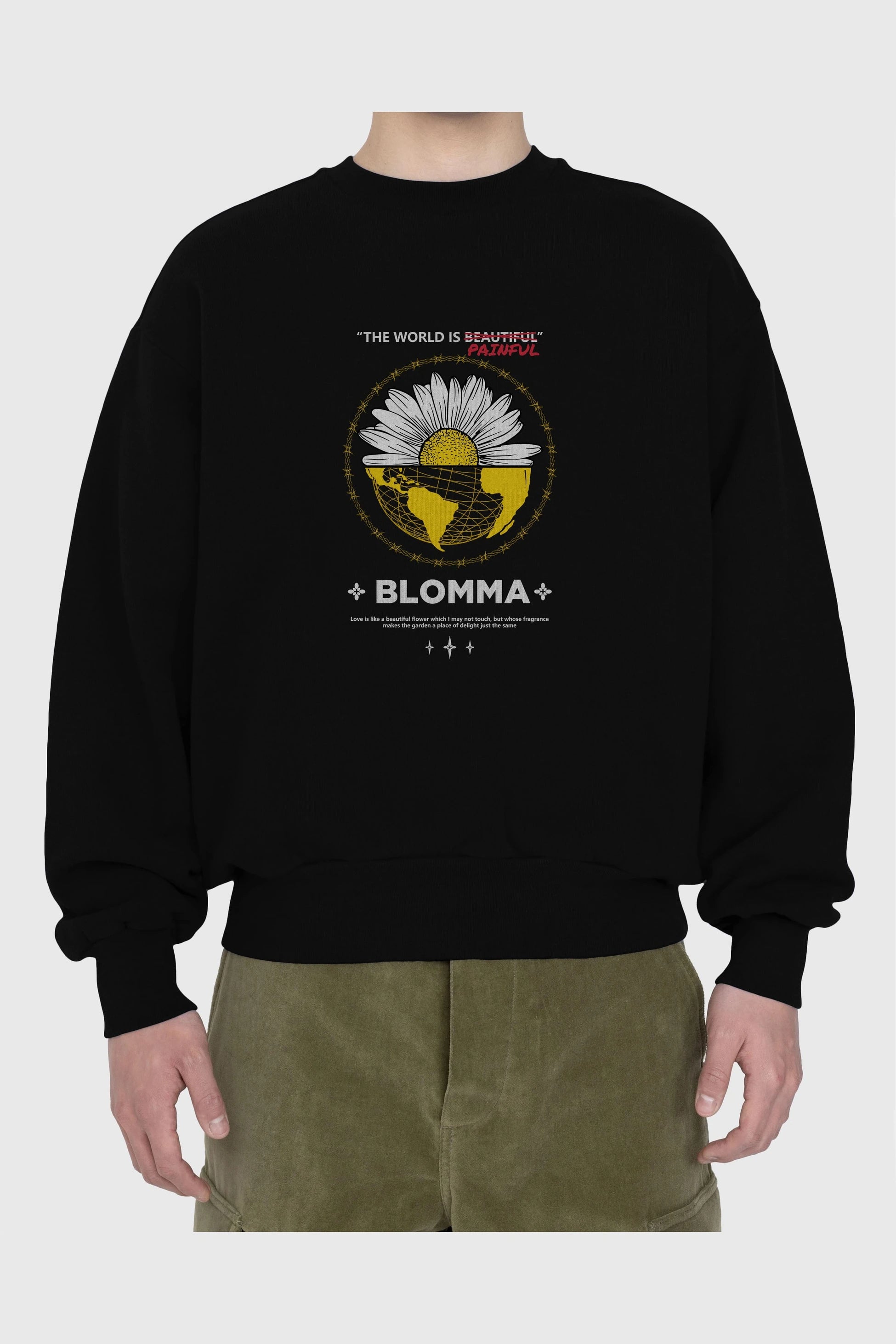Blomma Ön Baskılı Oversize Sweatshirt Erkek Kadın Unisex